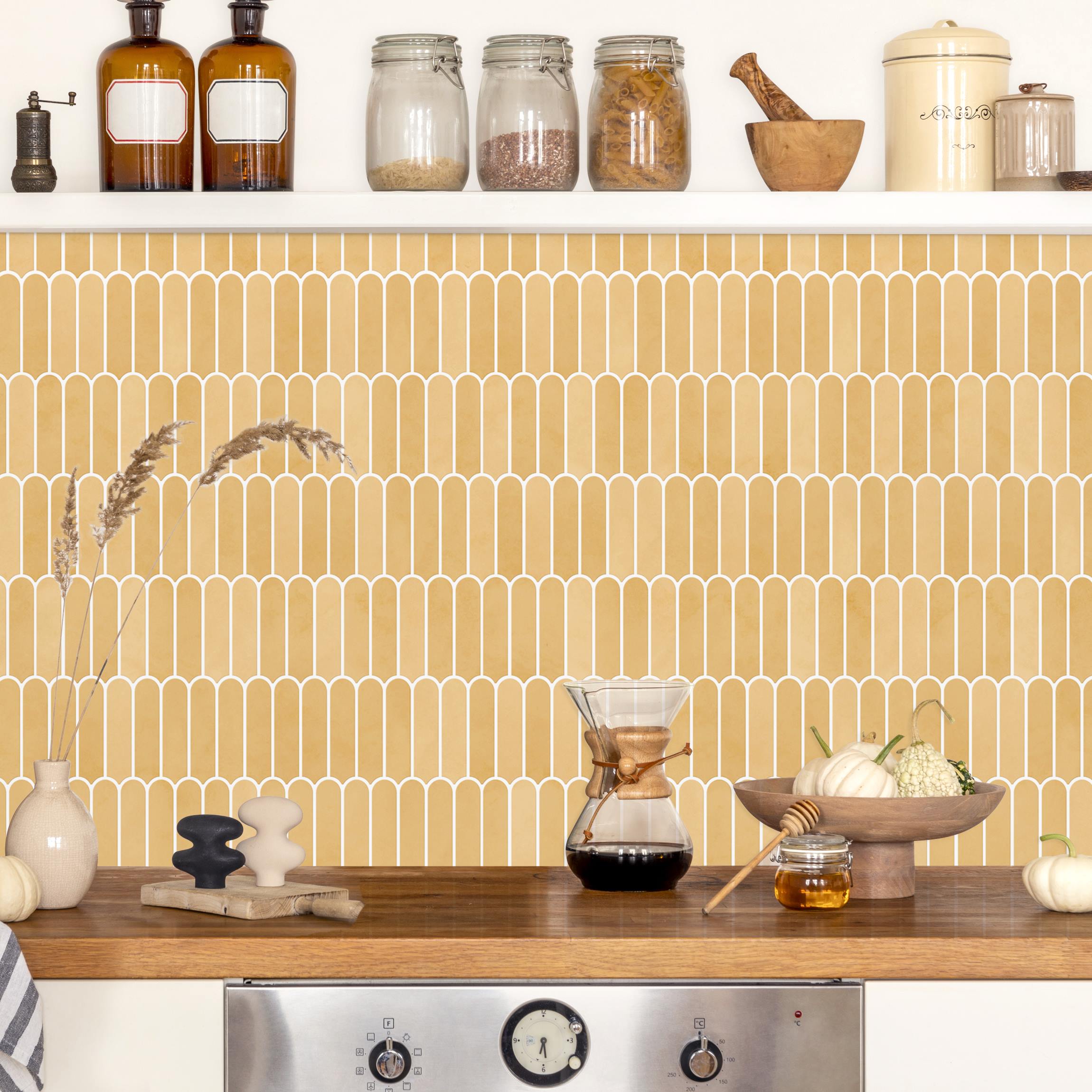 Küchenrückwand Fischschuppen Fliesen Gelb