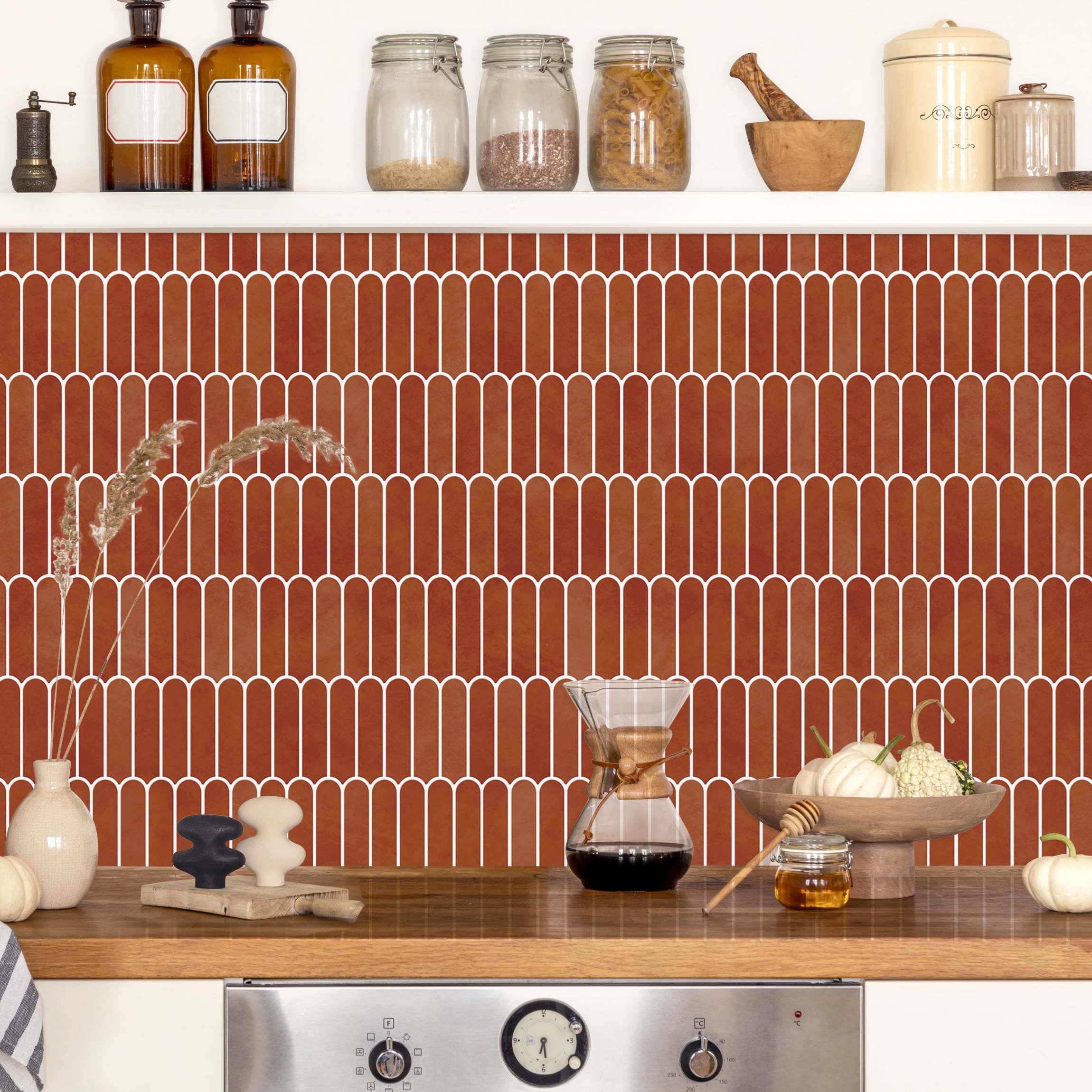 Küchenrückwand Fischschuppen Fliesen Terracotta