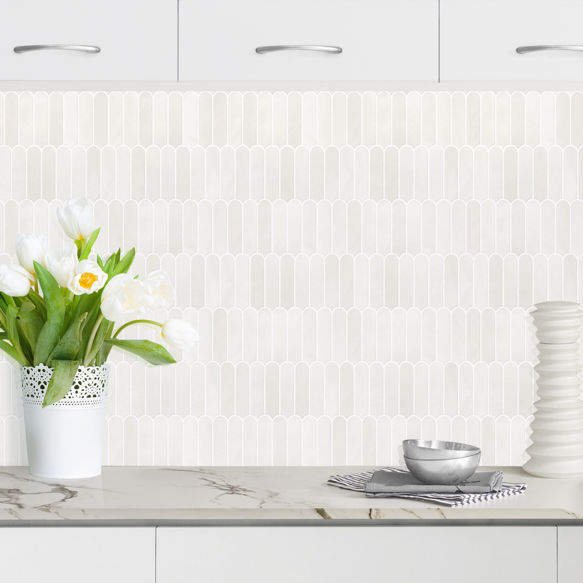 Küchenrückwand Fischschuppen Fliesen Weiß
