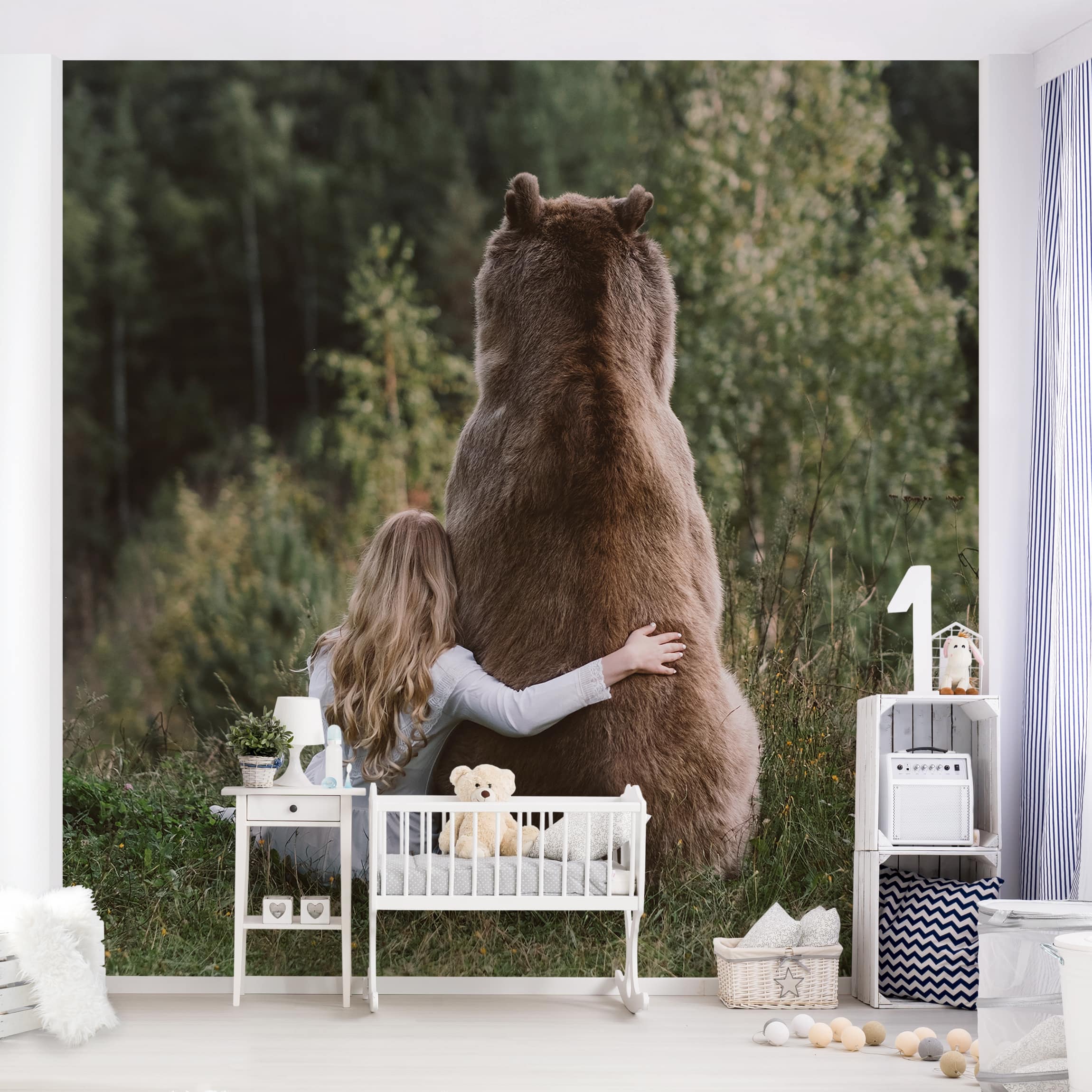 Fototapete Tiere Mädchen mit Braunbär