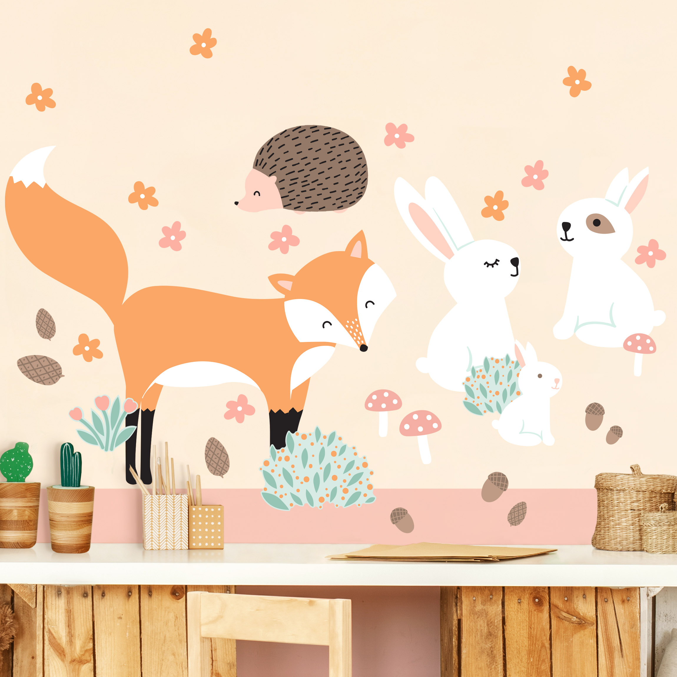 Wandtattoo 31-teilig Forest Friends mit Hasen Igel und Fuchs