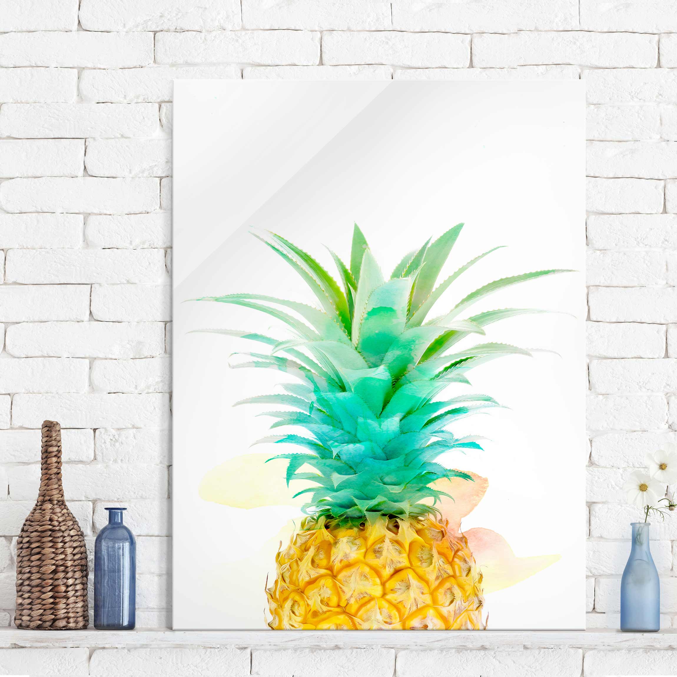 Glasbild Küche Ananas Aquarell