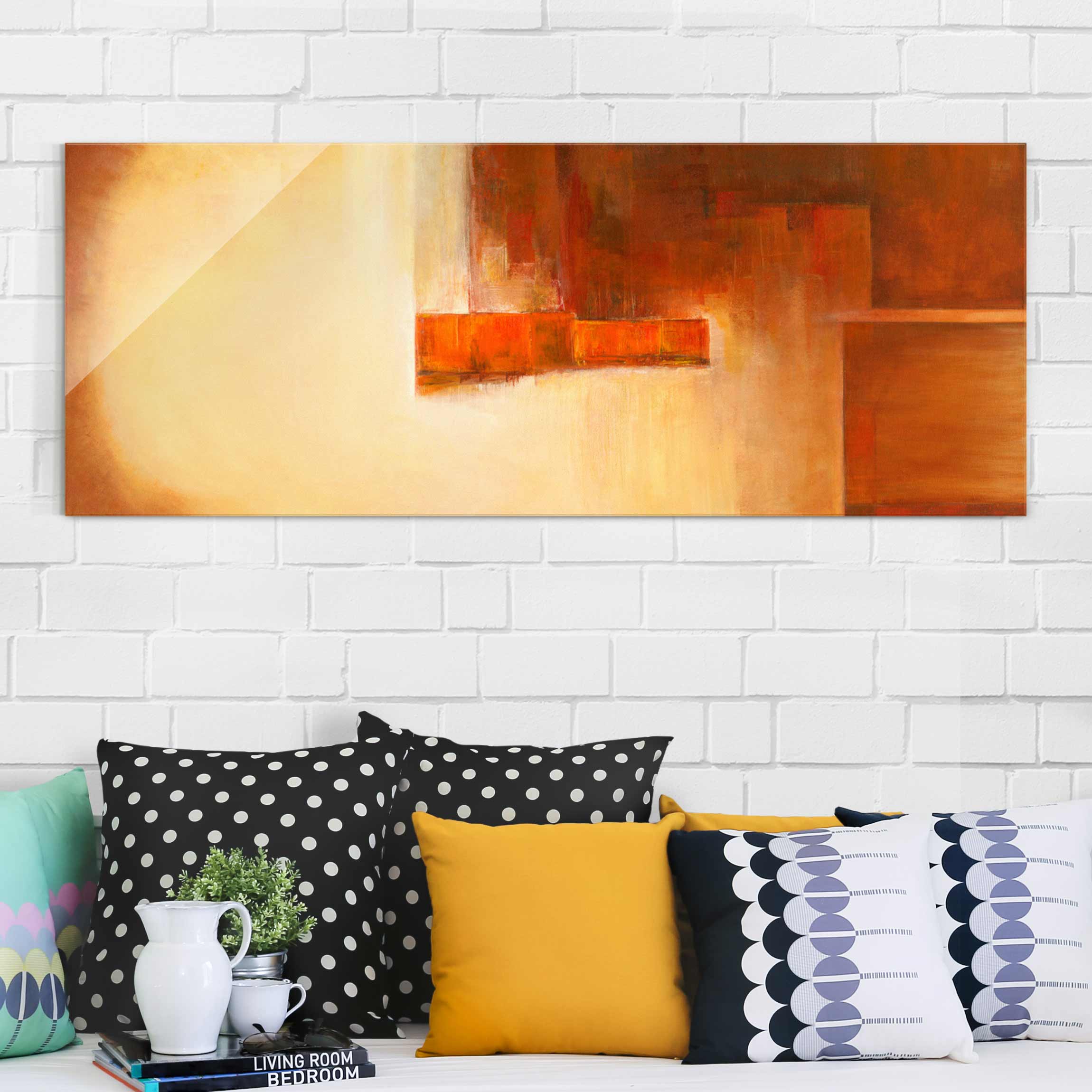 Glasbild Kunstdruck Petra Schüßler - Balance Orange Braun