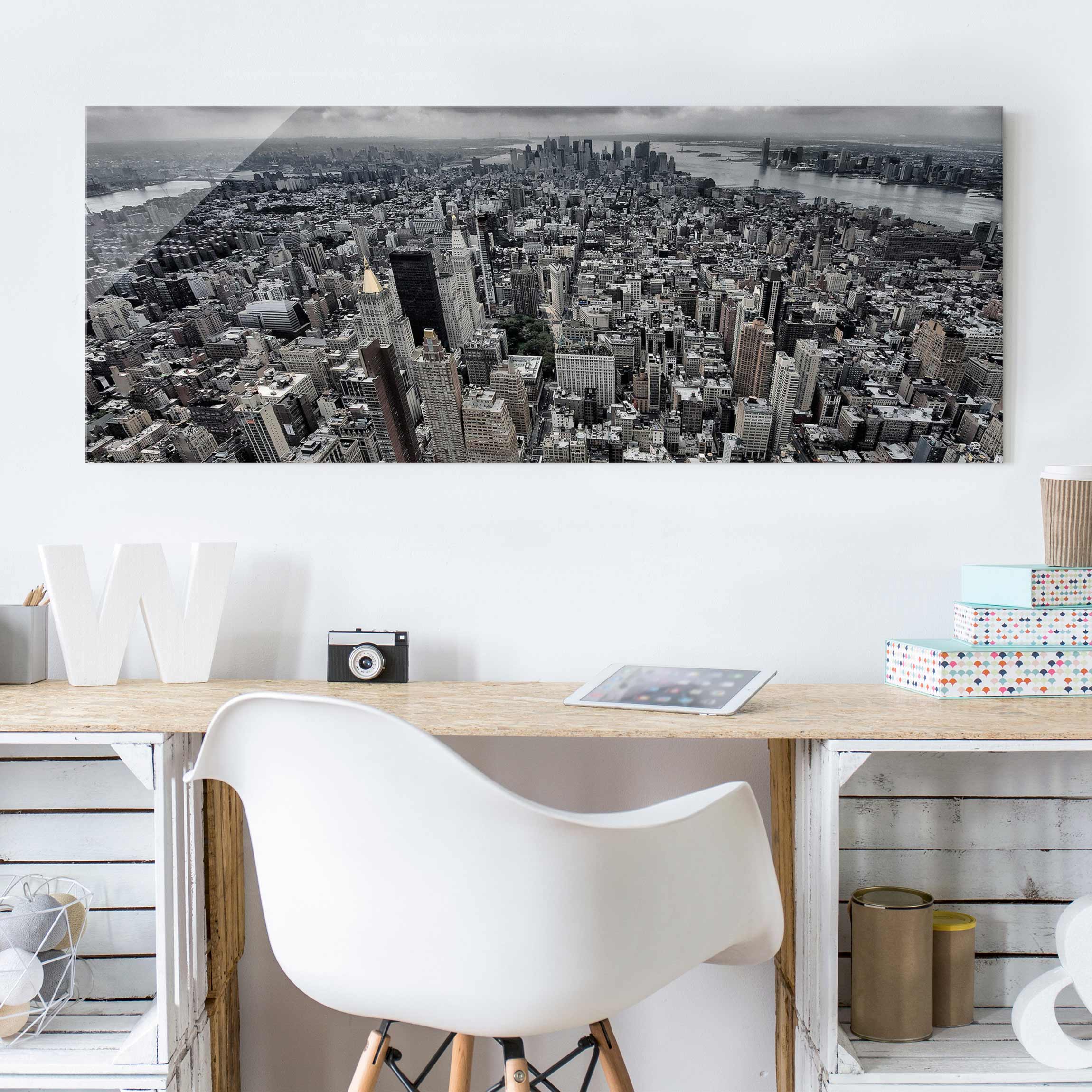 Glasbild - Panorama Blick über Manhattan