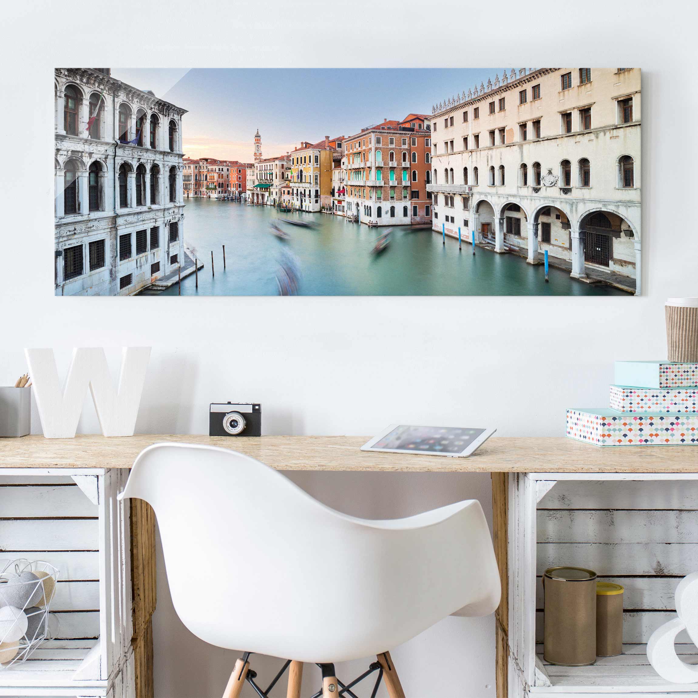 Glasbild - Panorama Canale Grande Blick von der Rialtobrücke Venedig