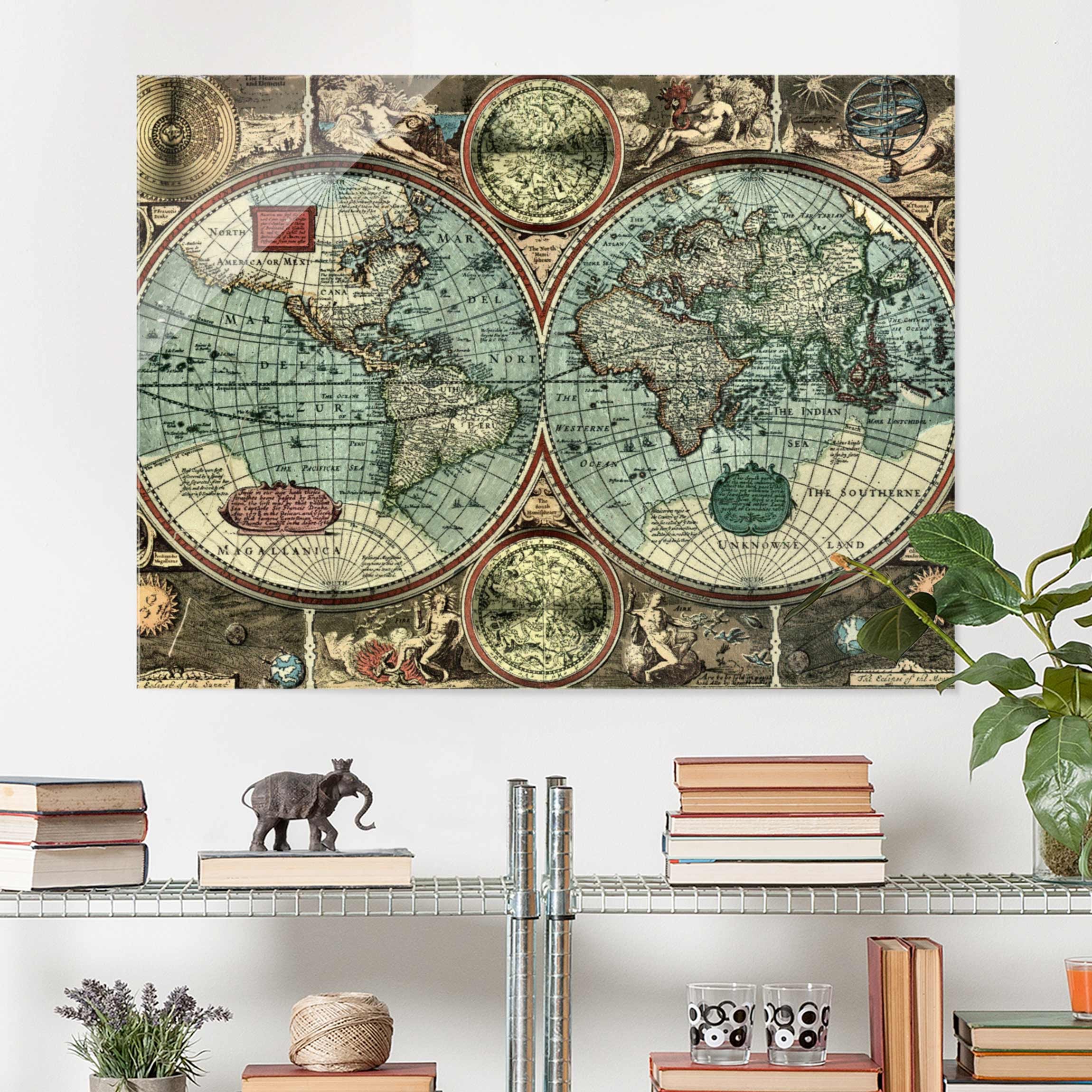 Glasbild Weltkarte Die alte Welt