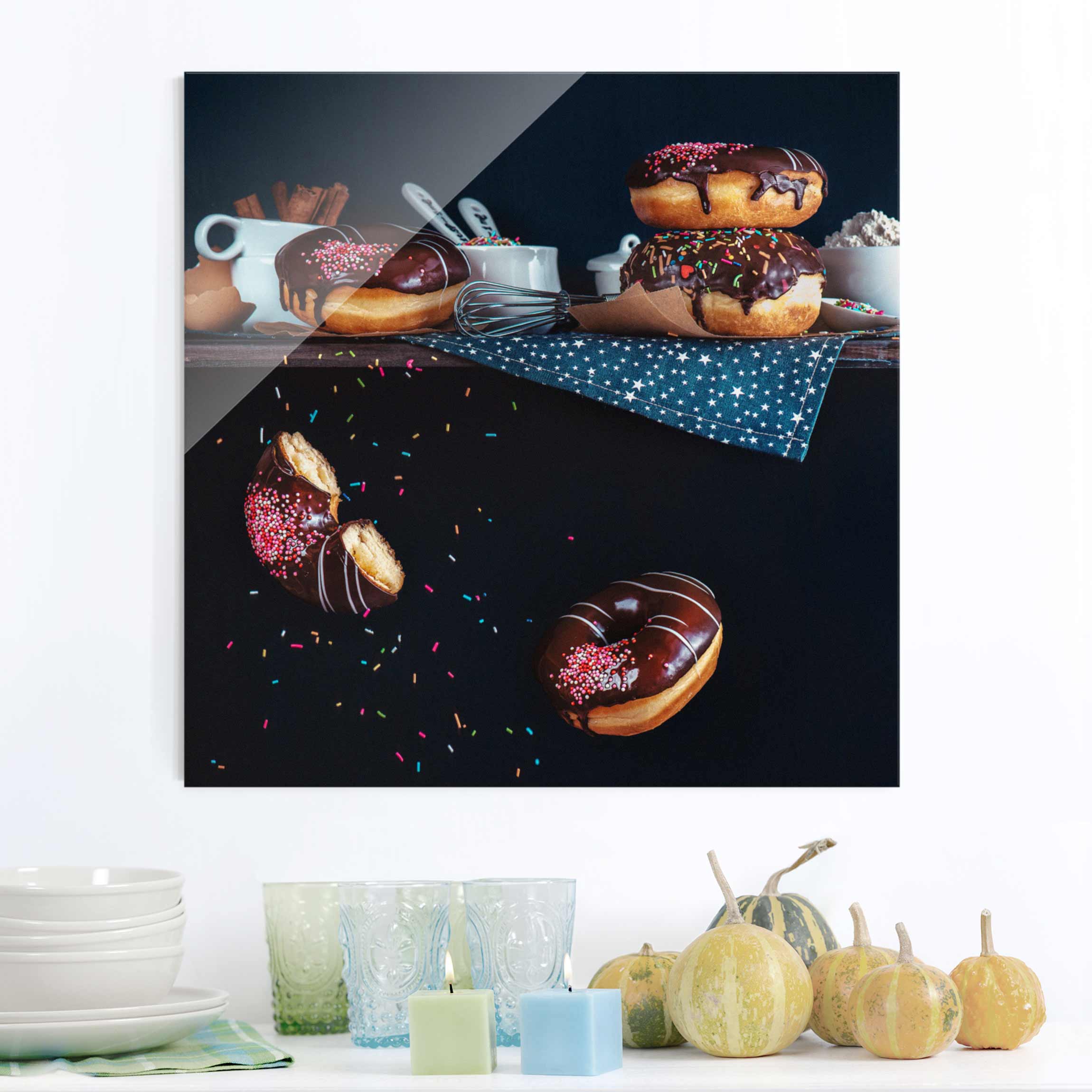 Glasbild Küche Donuts vom Küchenregal