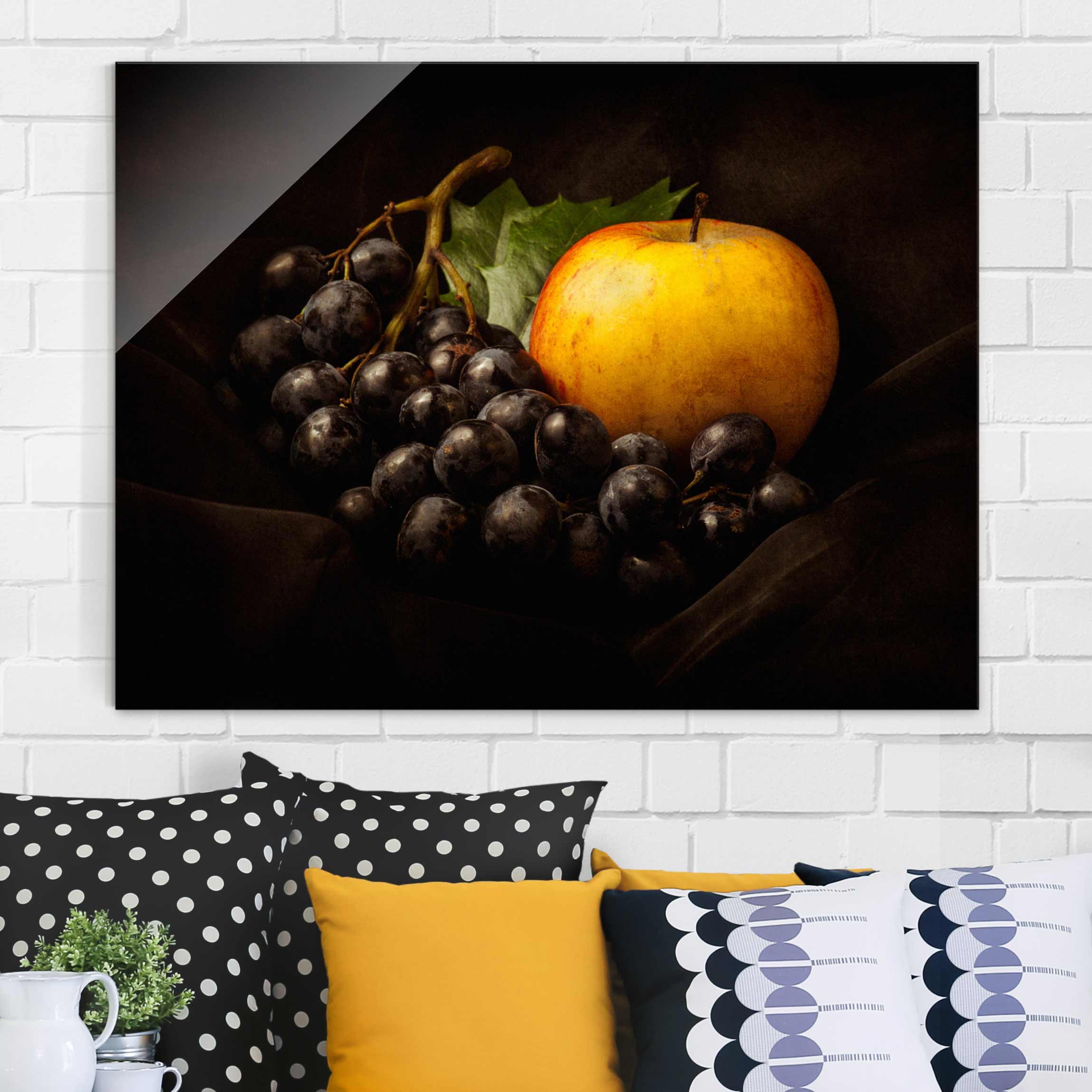 Glasbild Küche Dunkles Stillleben