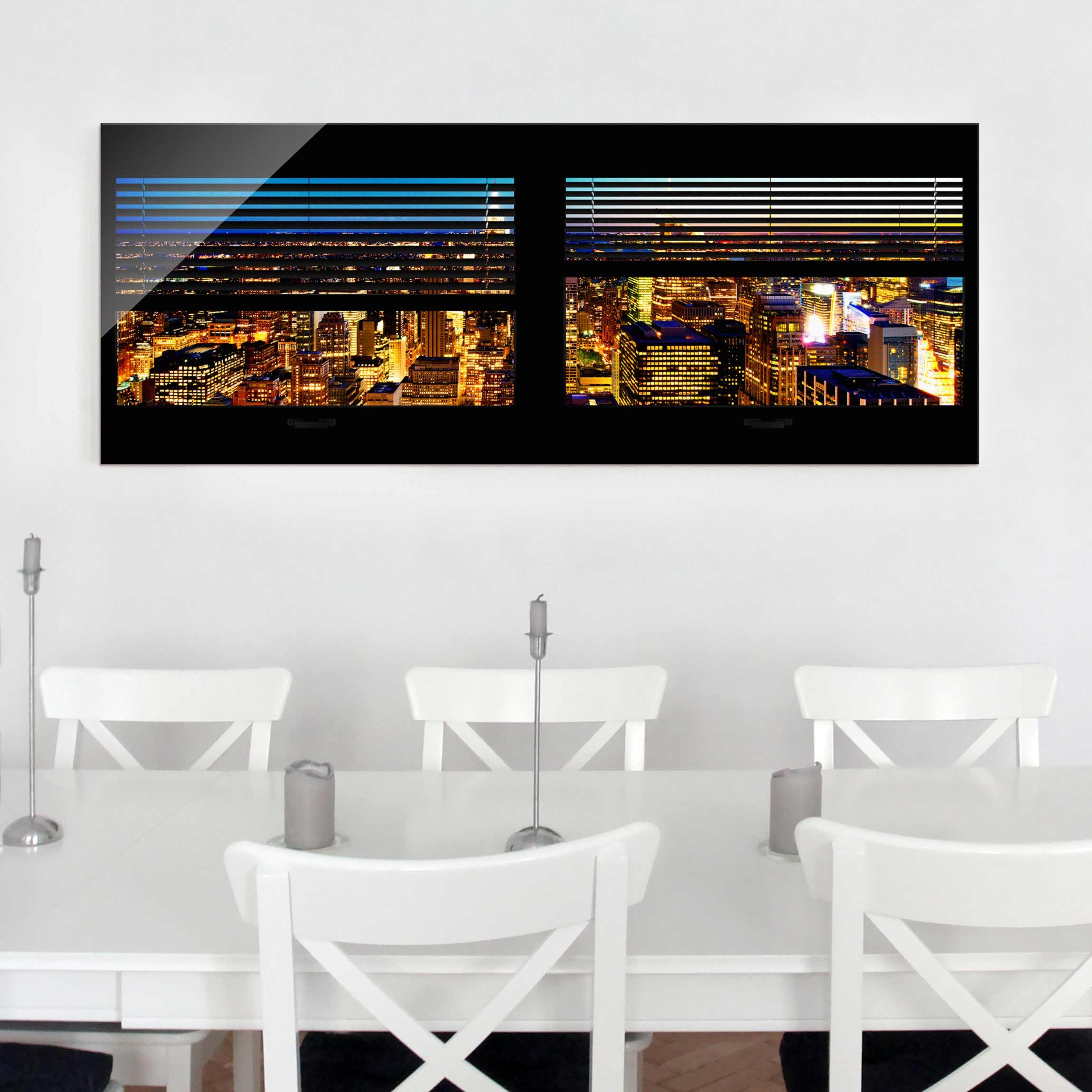 Glasbild New York Fensterblick Jalousie - New York bei Nacht