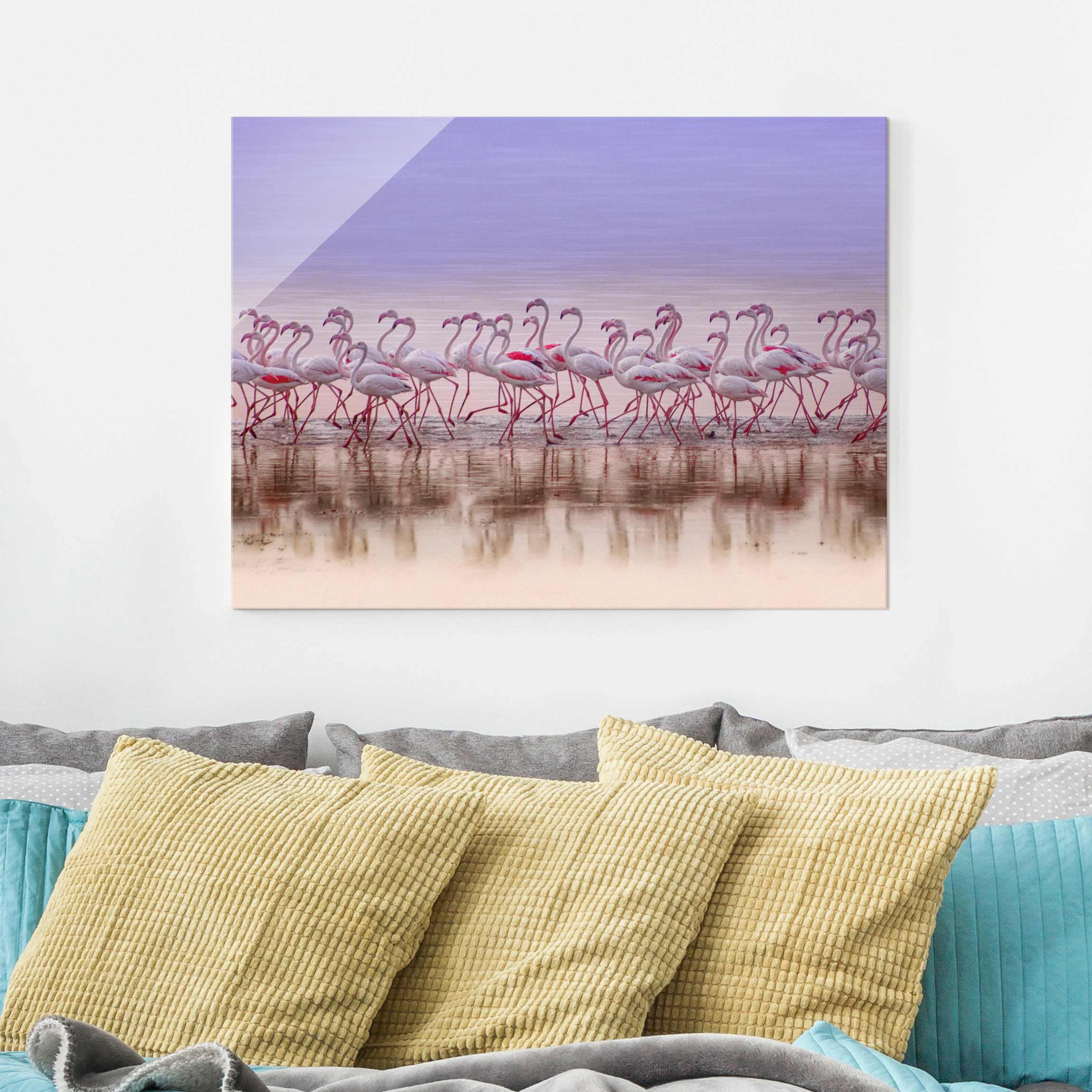 Glasbild Tiere Flamingo Party