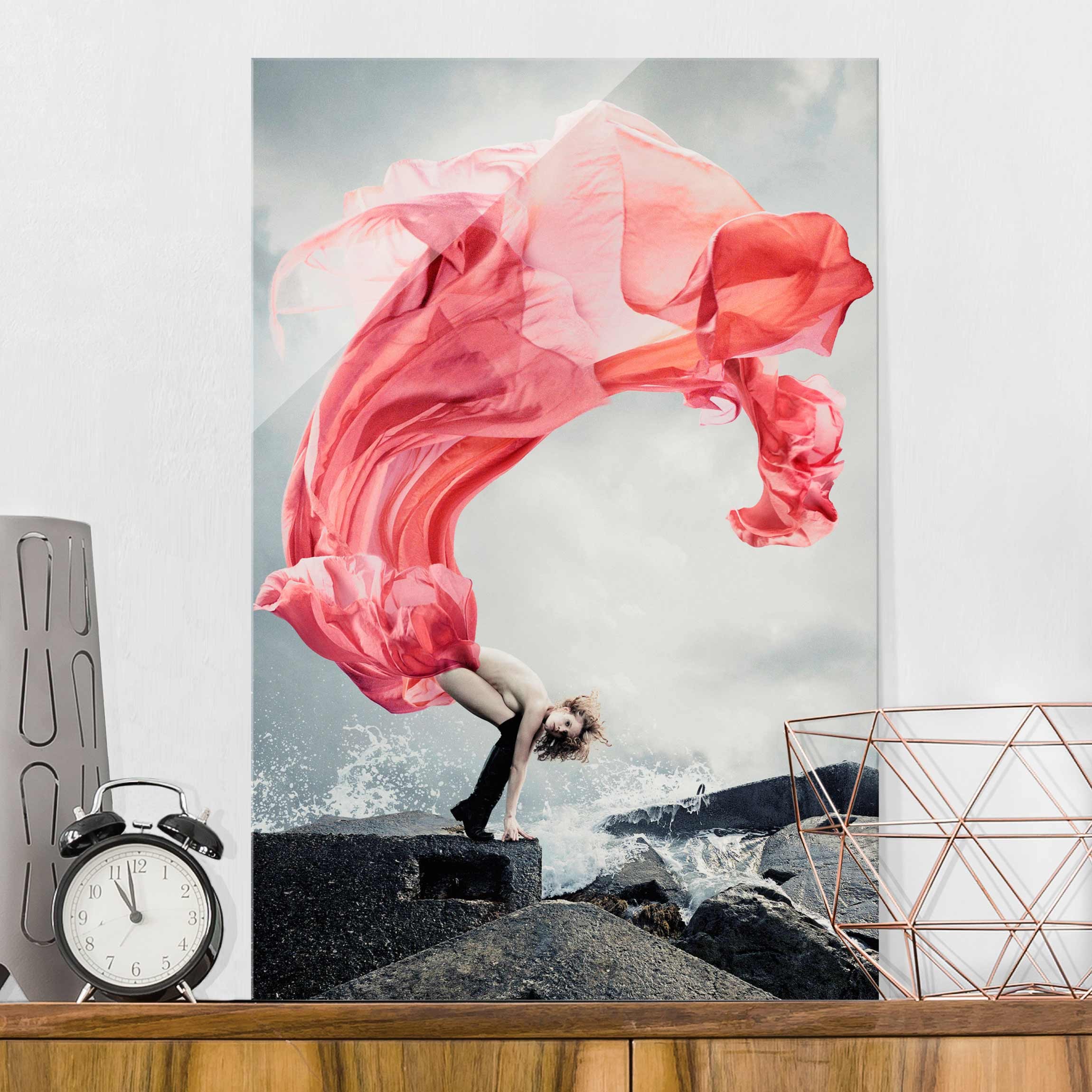 Glasbild Akt & Erotik Frau am Meer