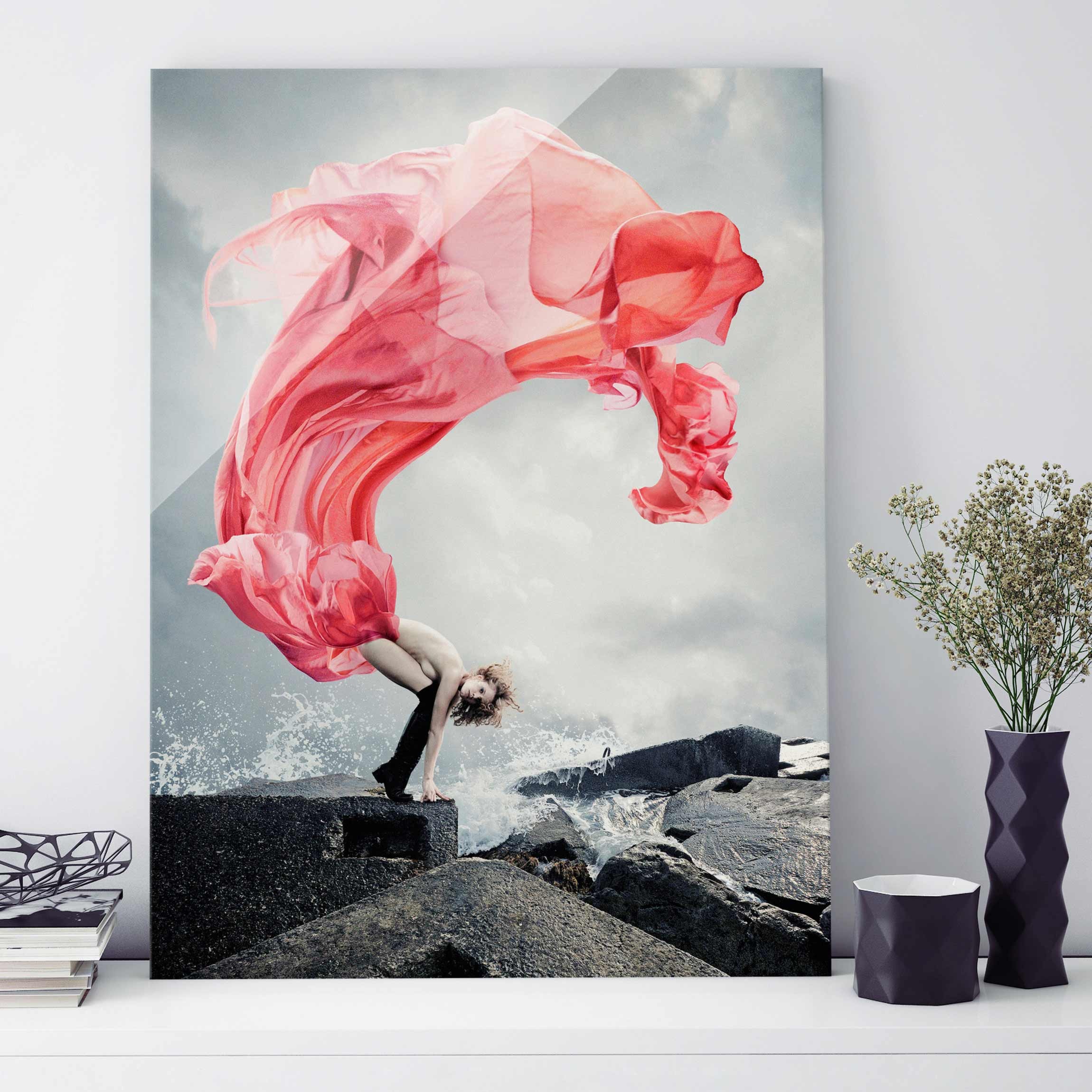 Glasbild Akt & Erotik Frau am Meer