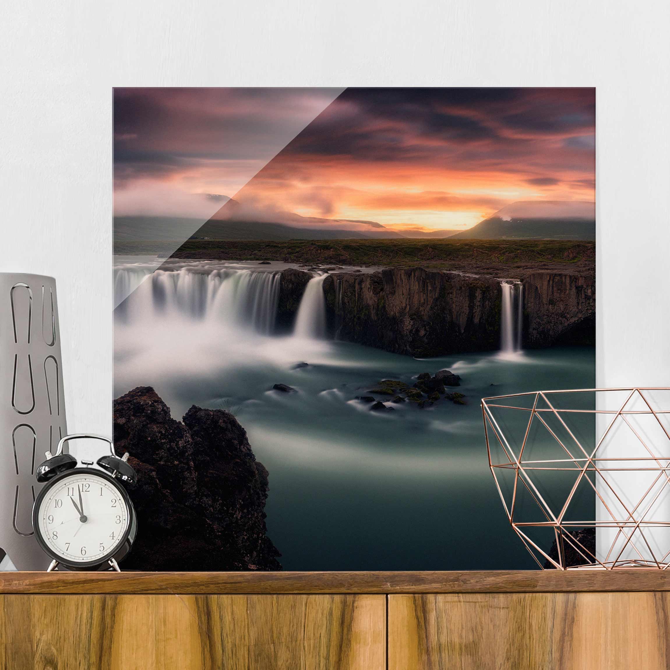 Glasbild - Quadrat Goðafoss Wasserfall in Island