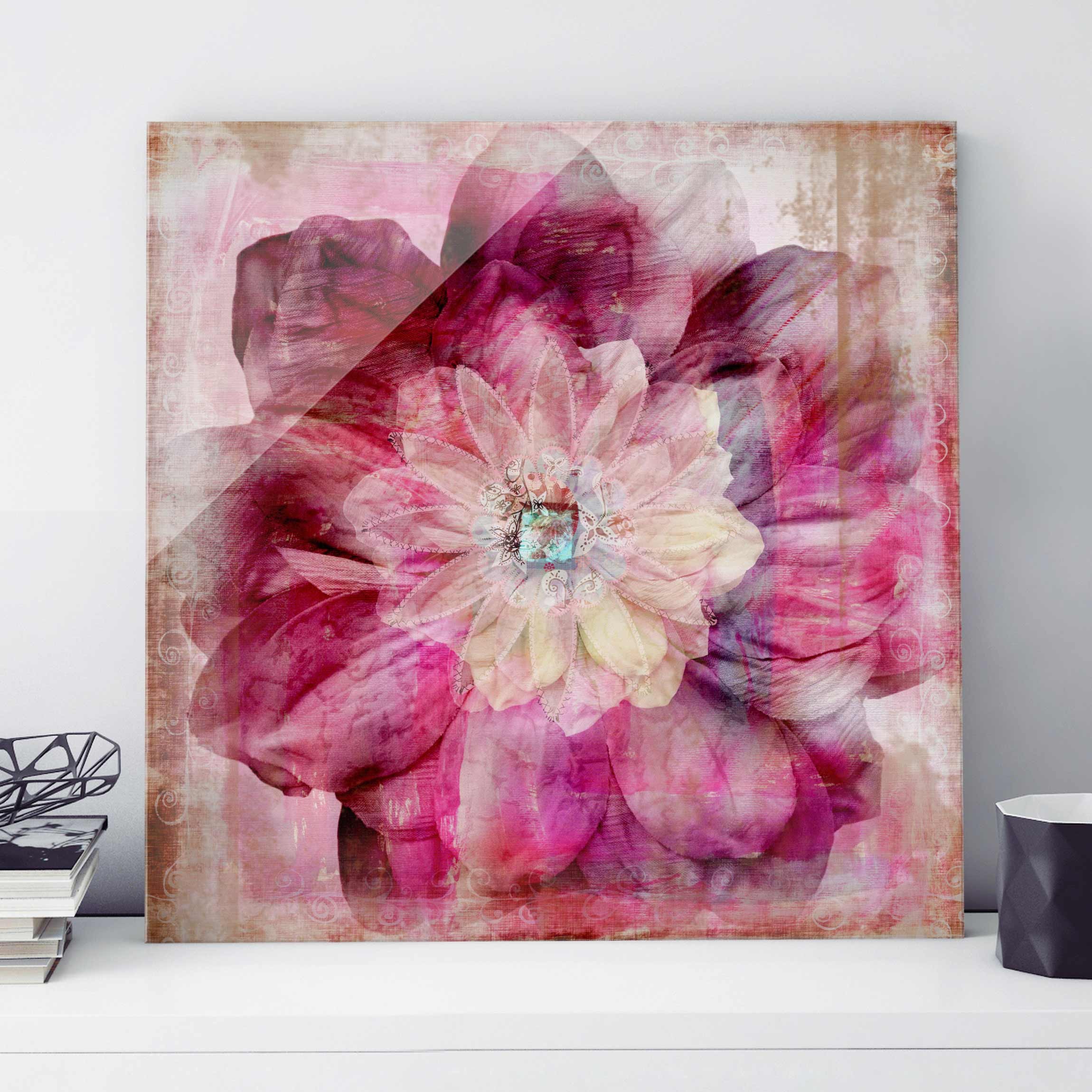 Glasbild Blumen Grunge Flower