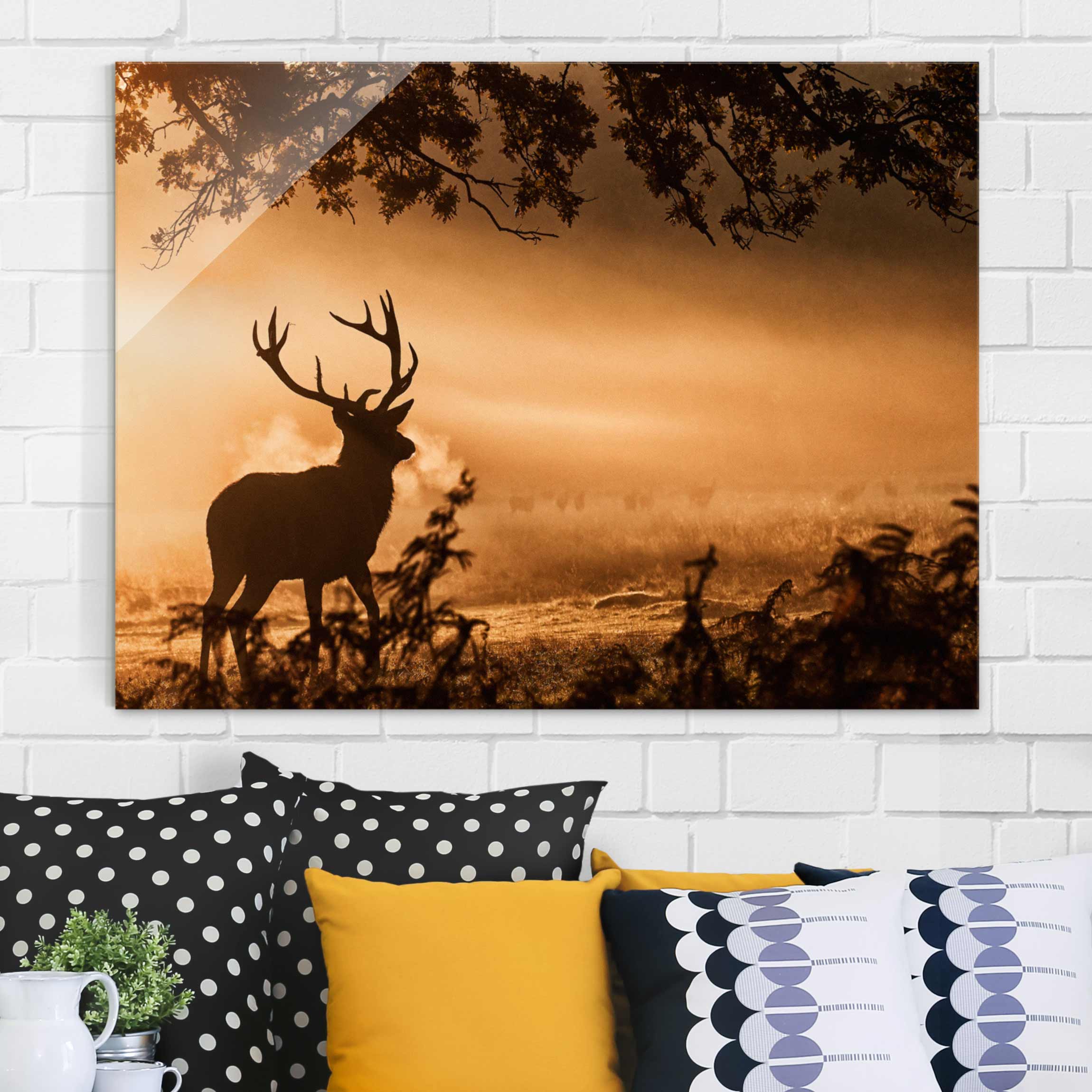 Glasbild Tiere Hirsch im Winterwald