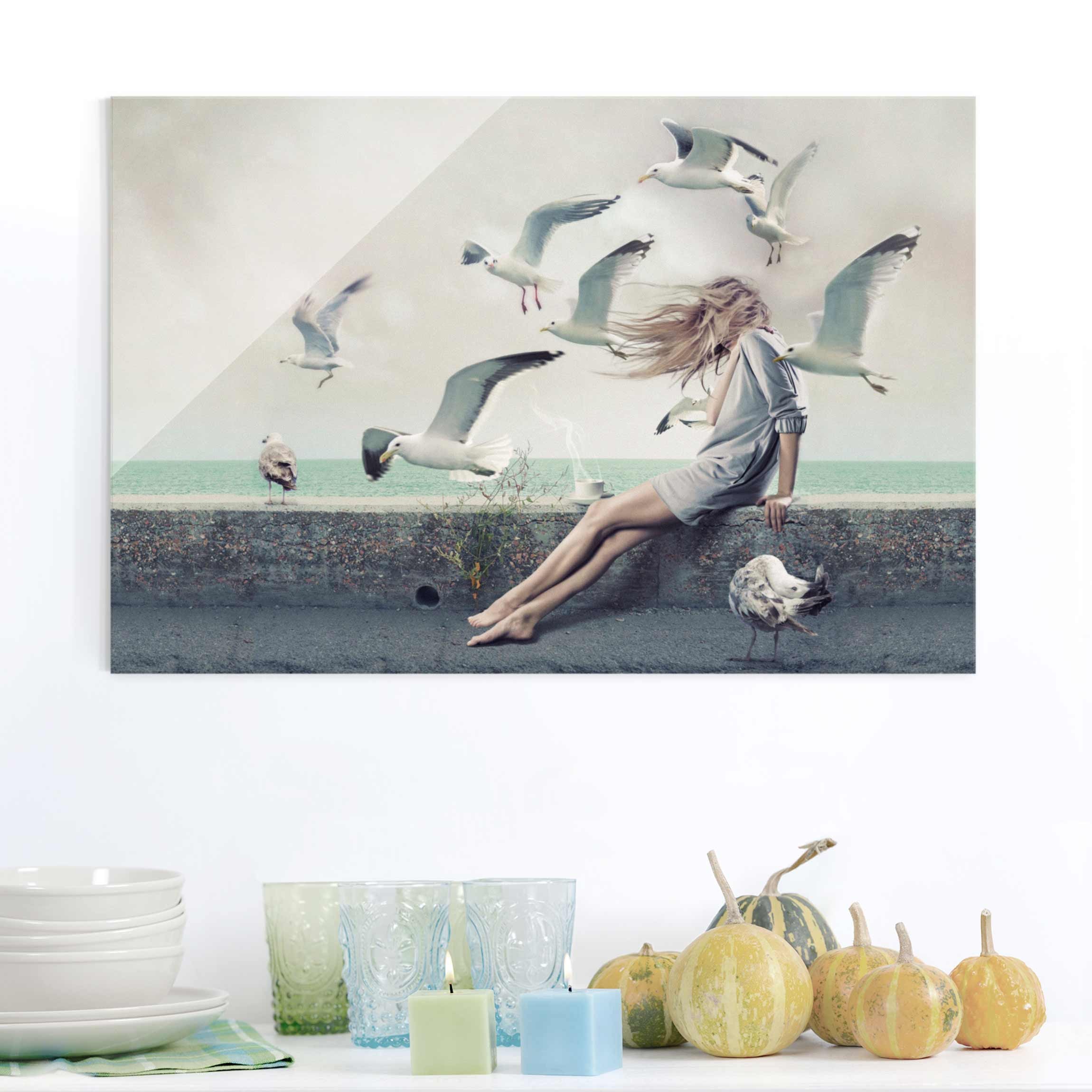 Glasbild - Querformat Kaffee am Meer