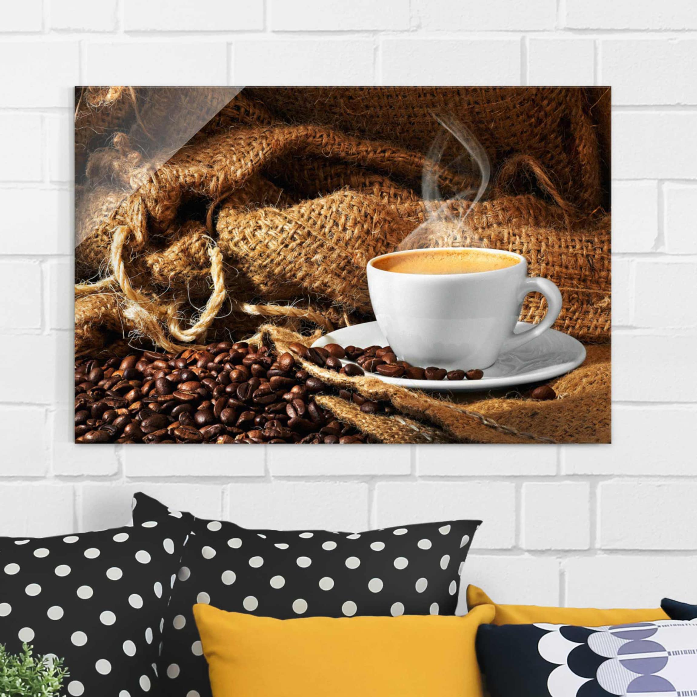 Glasbild - Querformat Kaffee am Morgen