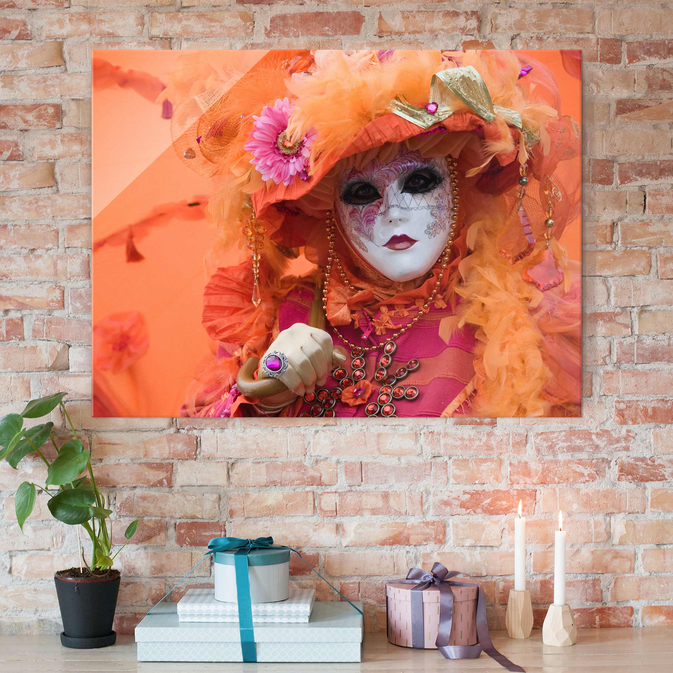 Glasbild - Querformat Karneval in Orange
