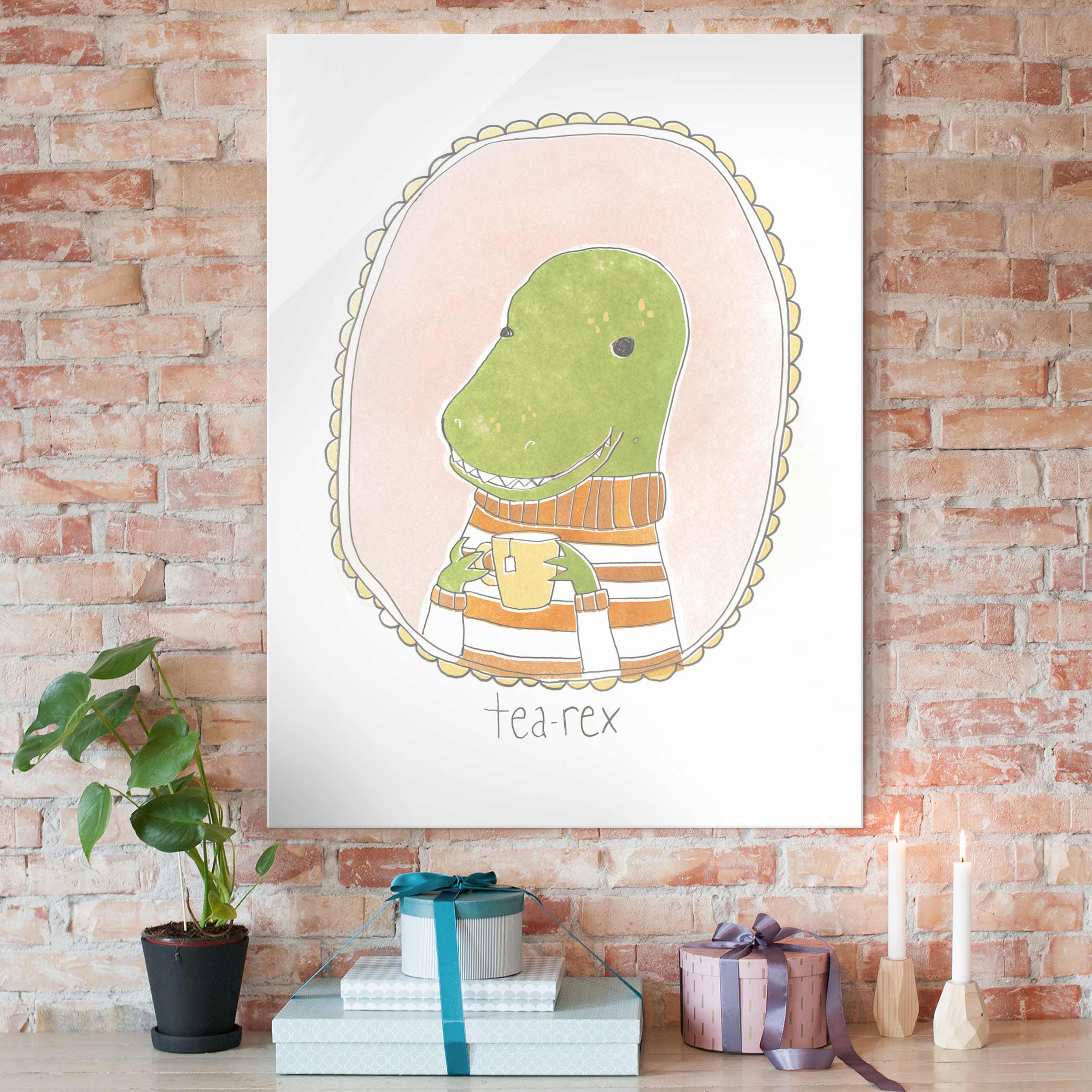 Glasbild Tiere Koffeinhaltiger Dino