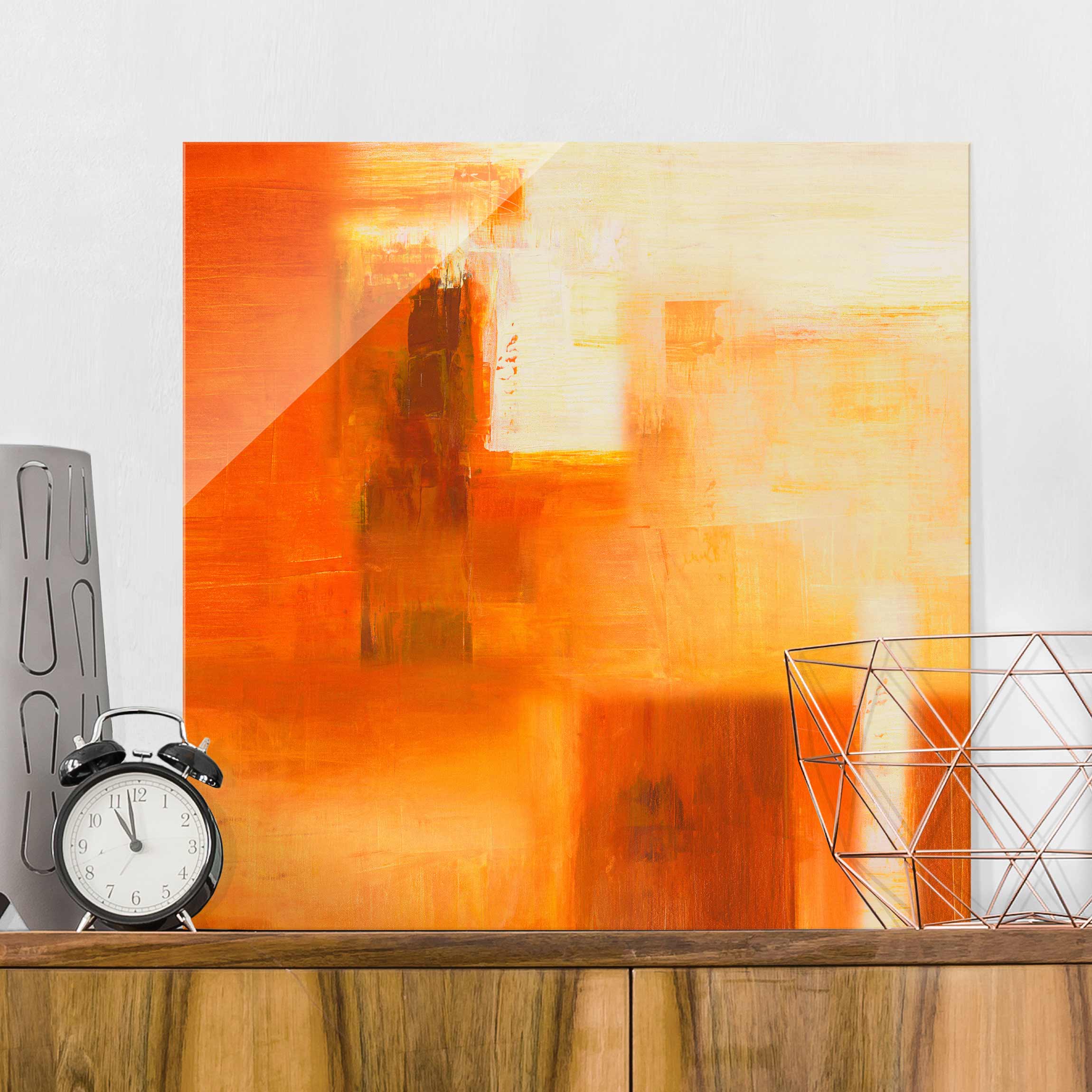 Glasbild - Quadrat Petra Schüßler - Komposition in Orange und Braun 02