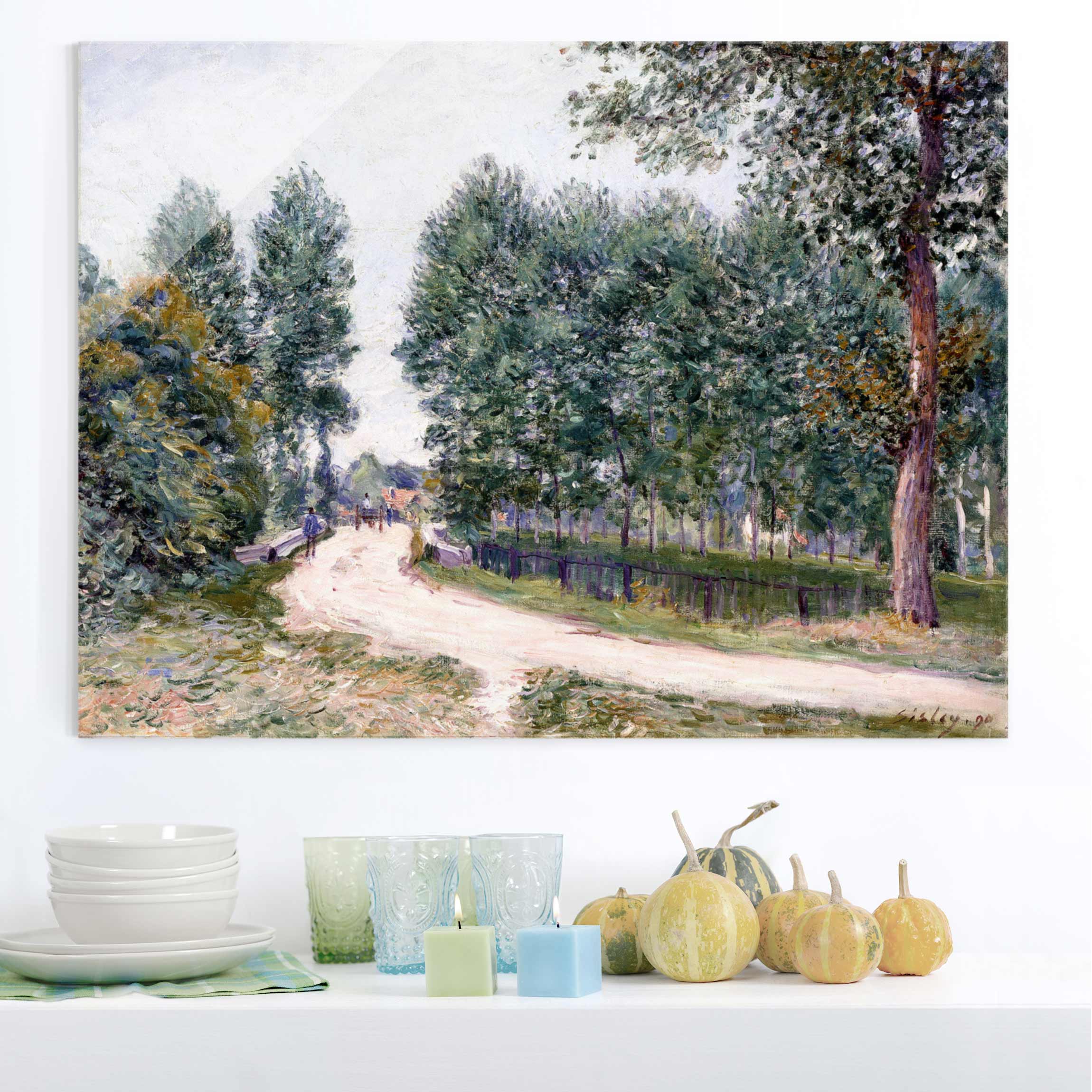 Glasbild Kunstdruck - Querformat Alfred Sisley - Die Straße nach Saint-Mammes