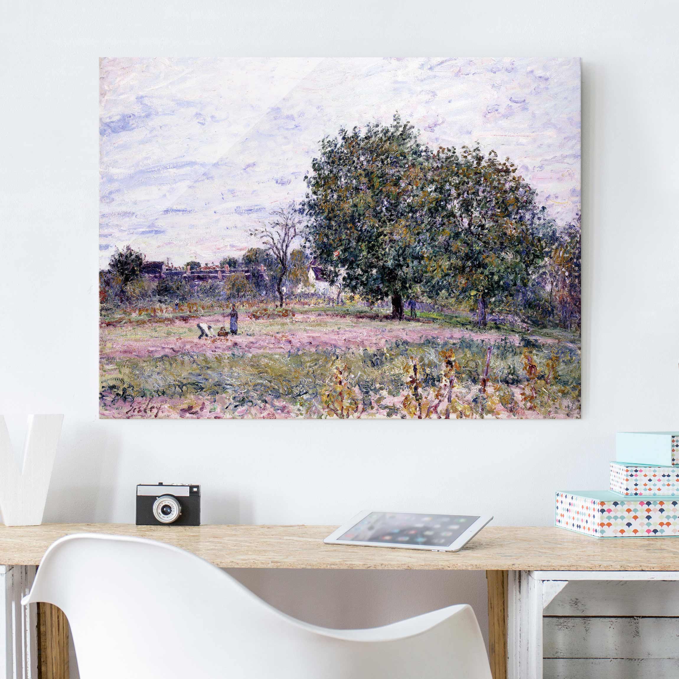 Glasbild - Querformat Alfred Sisley - Walnussbäume im Abendlicht