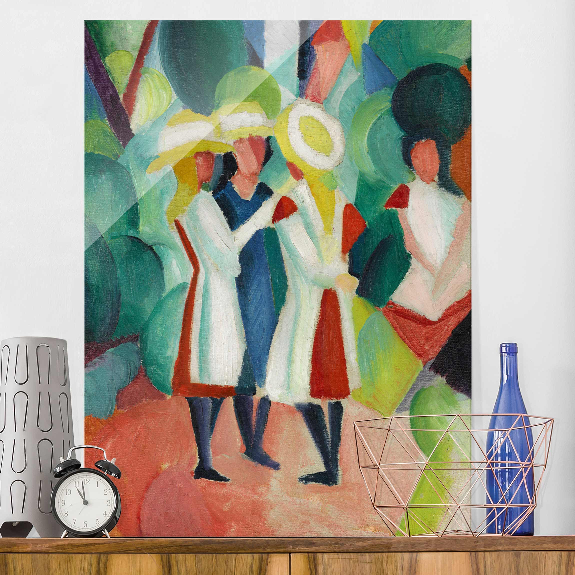 Glasbild Kunstdruck August Macke - Drei Mädchen