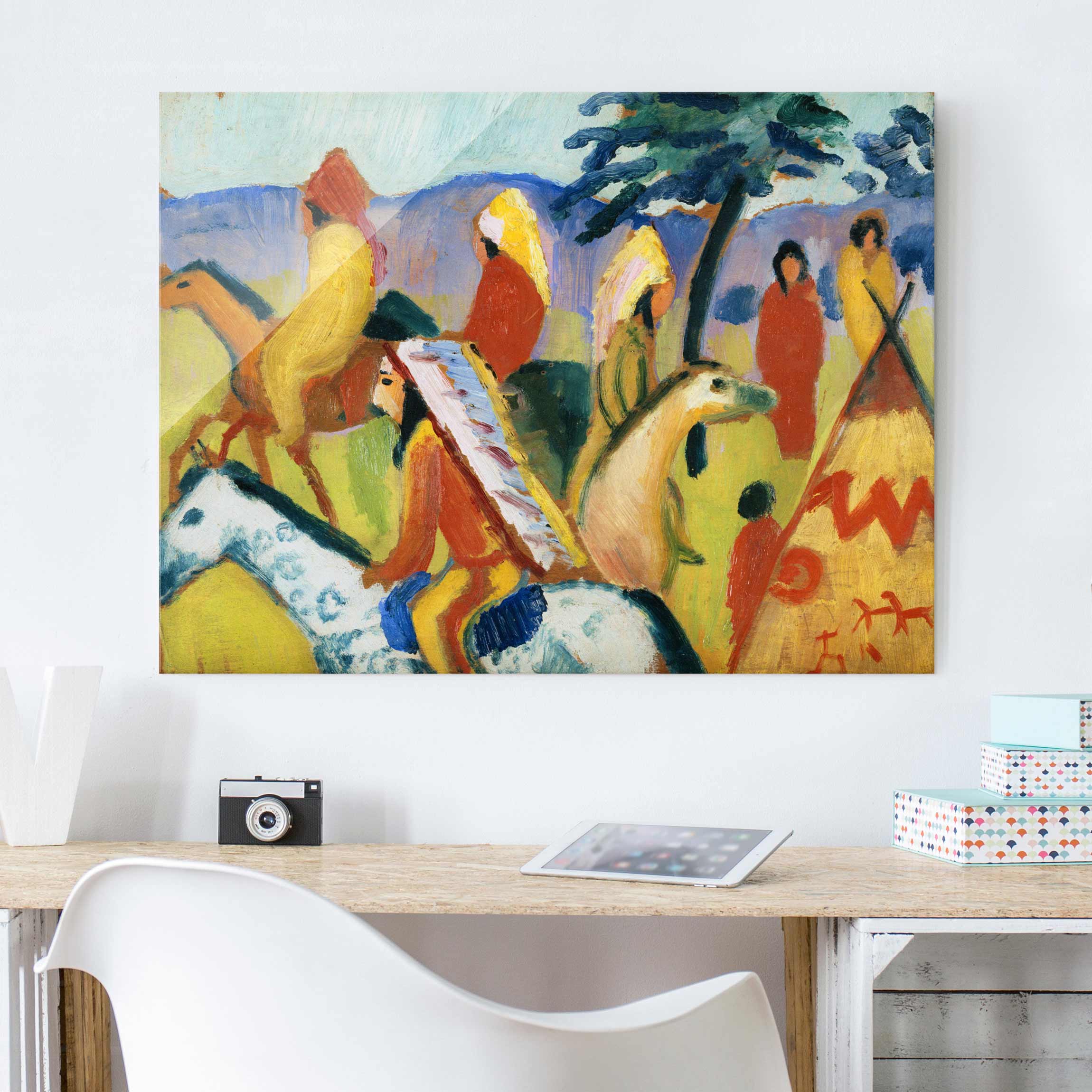 Glasbild Kunstdruck August Macke - Reitende Indianer beim Zelt