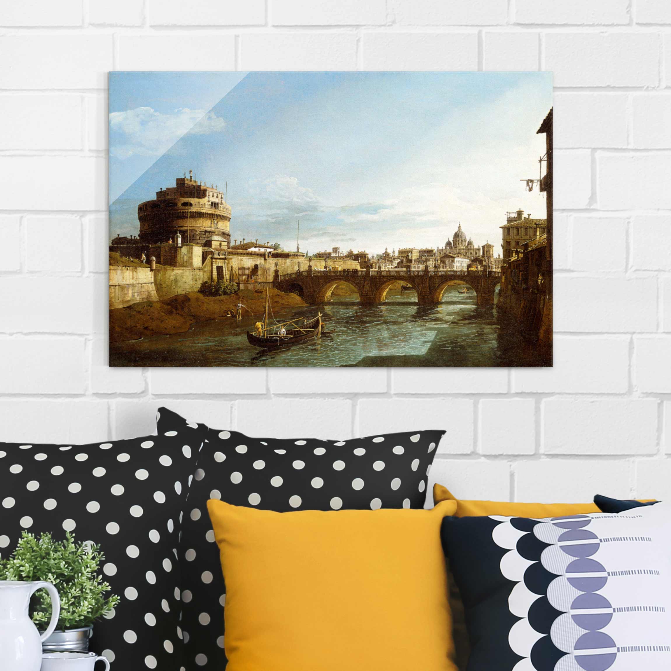 Glasbild Kunstdruck Bernardo Bellotto - Ansicht Roms in Richtung Westen