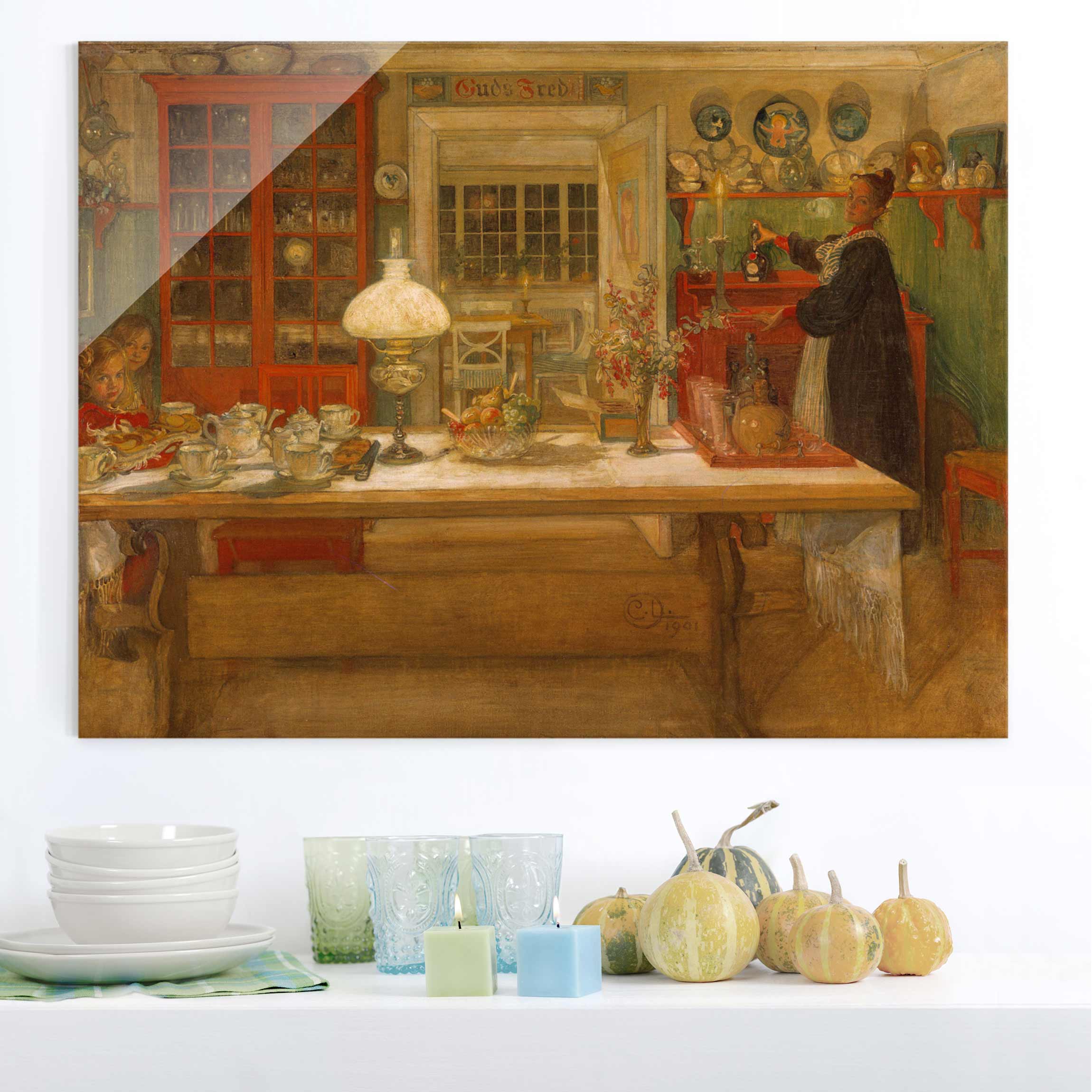 Glasbild - Querformat Carl Larsson - Vorbereitungen zu einem Spiel