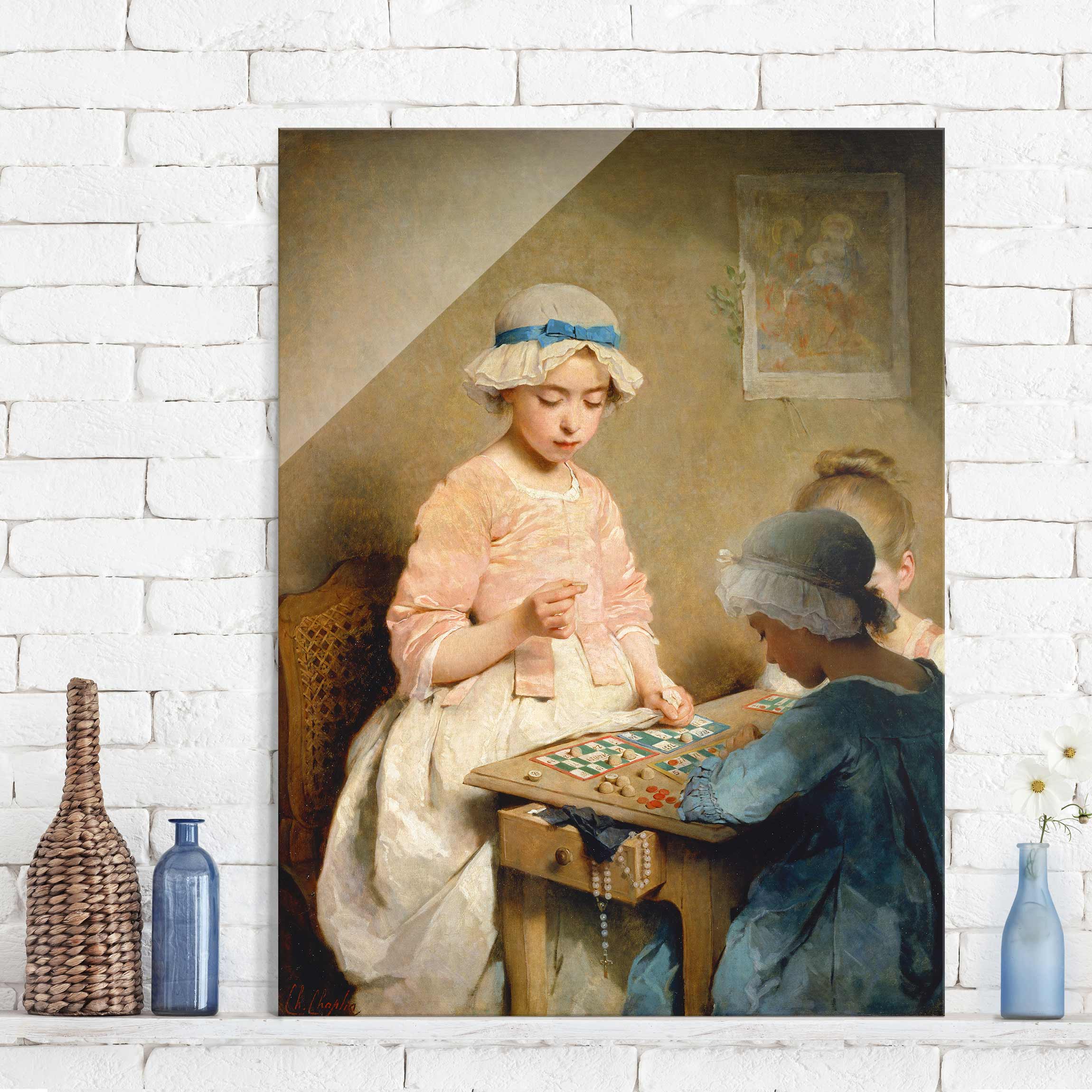 Glasbild - Hochformat Charles Chaplin - Kinder beim Lotto-Spiel