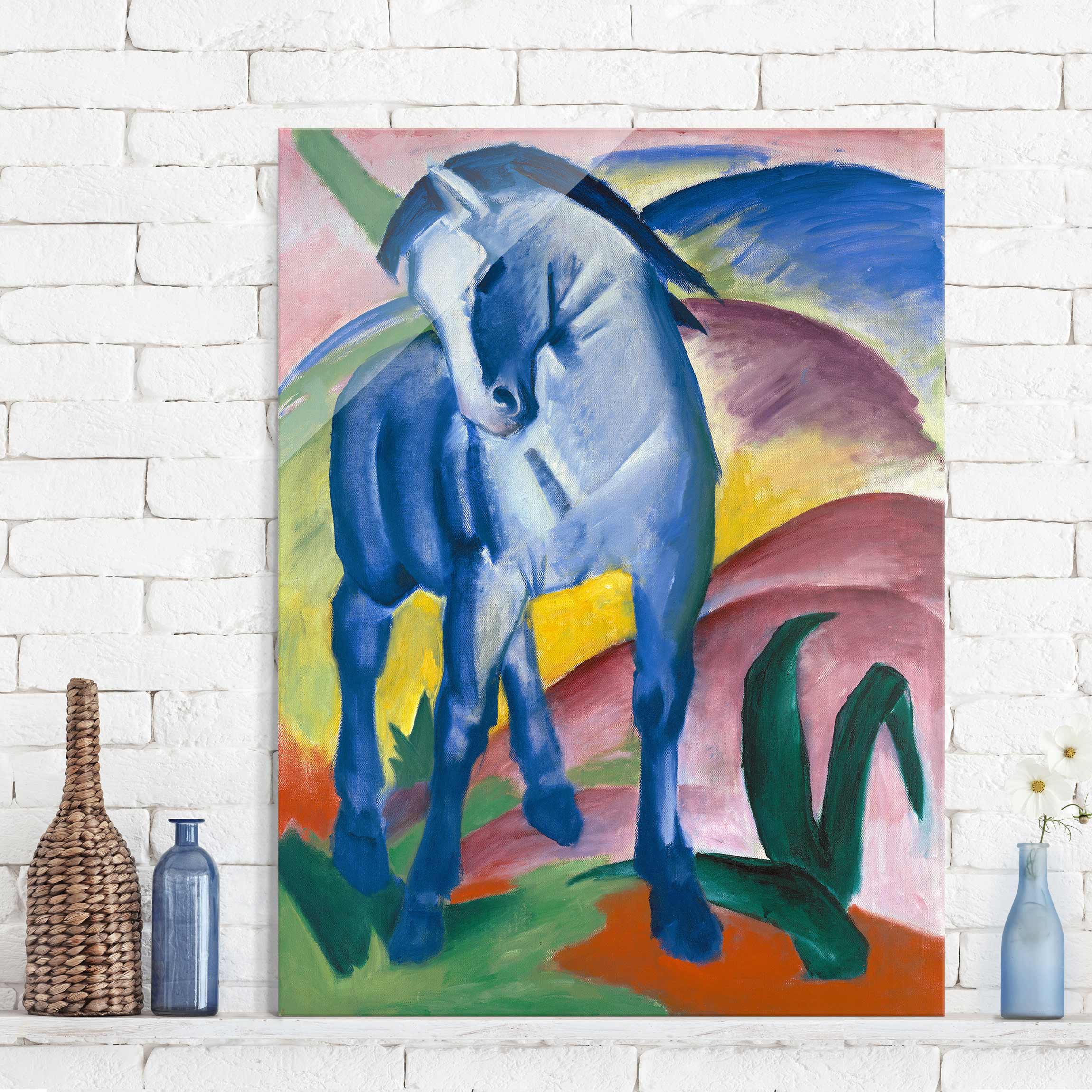 Glasbild Kunstdruck Franz Marc - Blaues Pferd