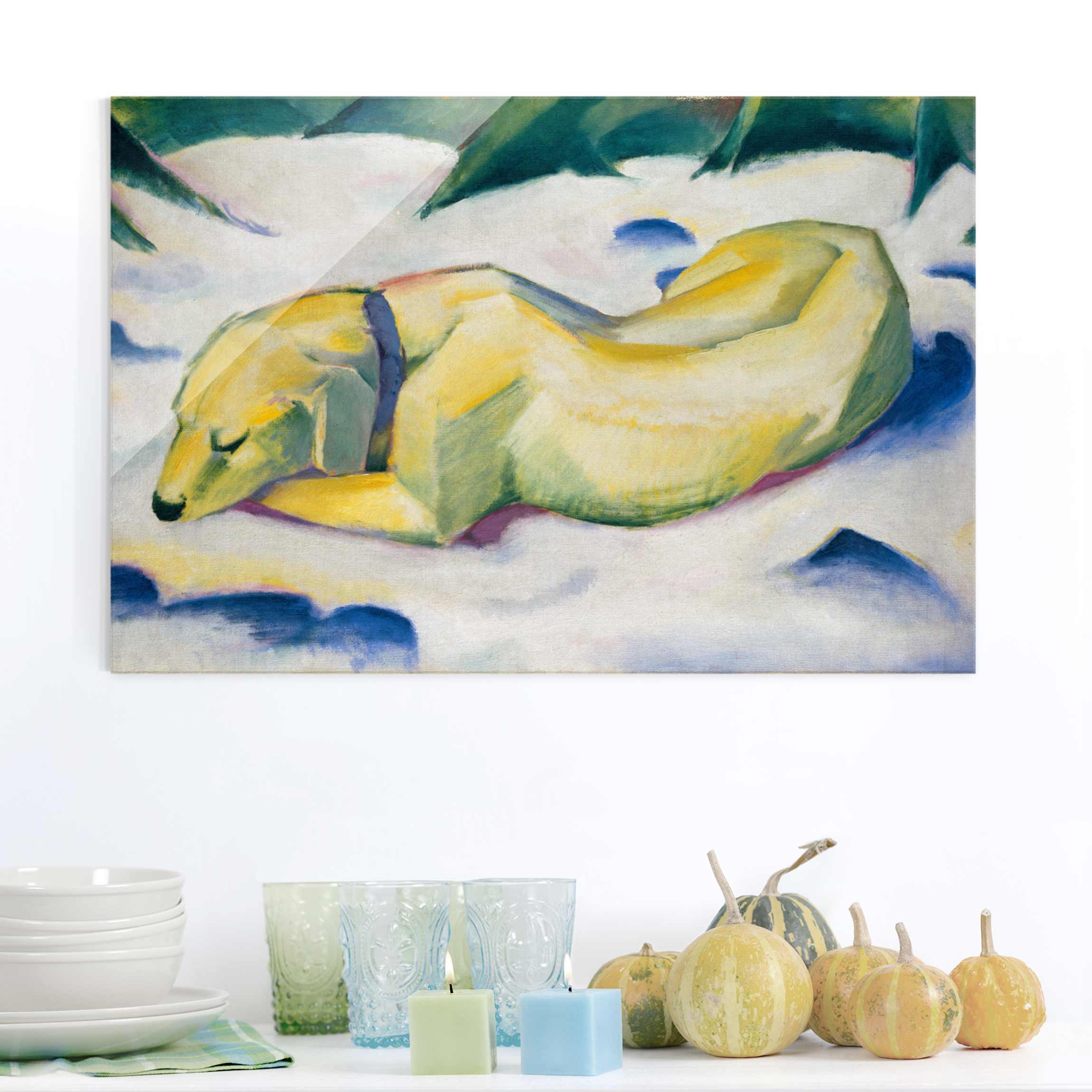Glasbild - Querformat Franz Marc - Liegender Hund