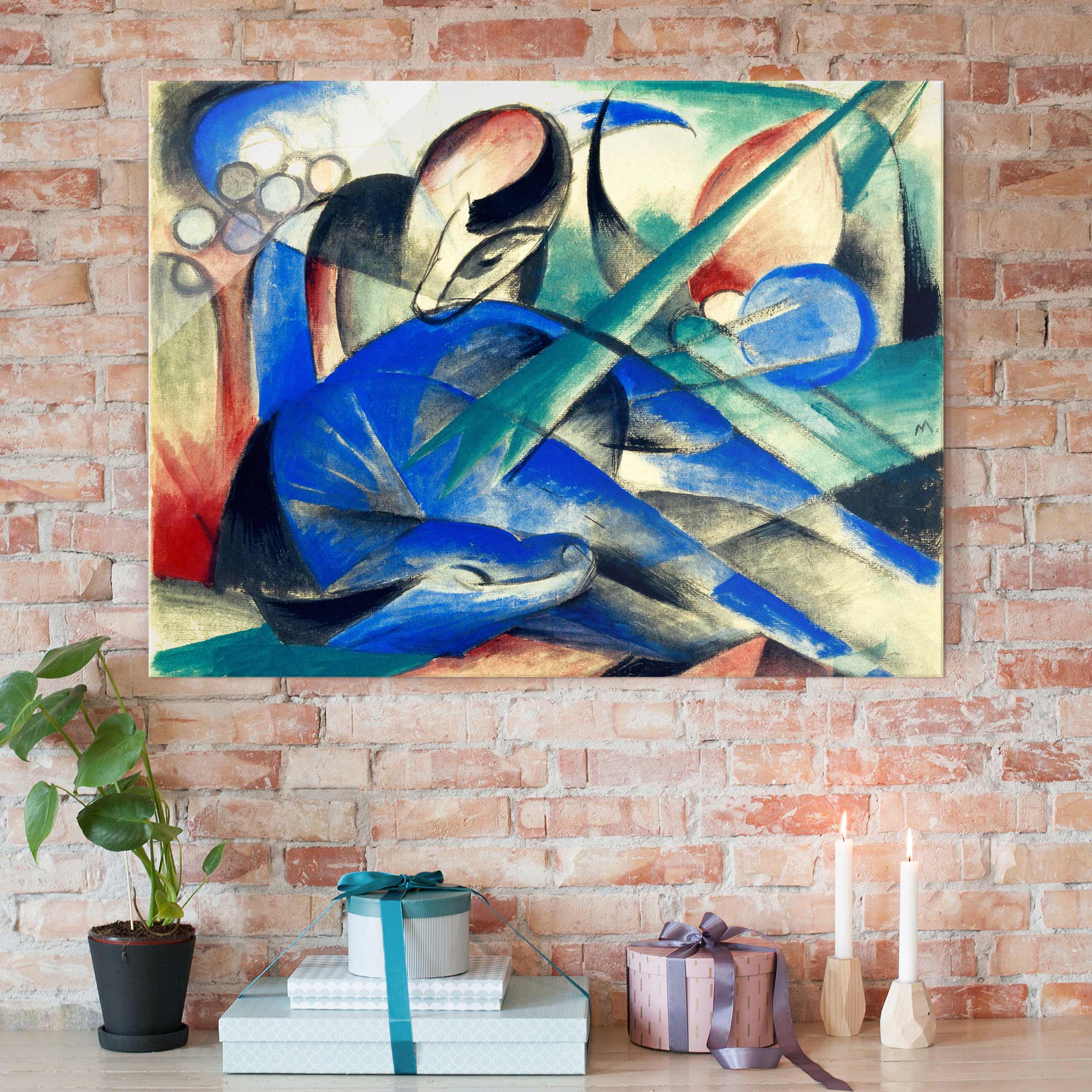 Glasbild Kunstdruck Franz Marc - Träumendes Pferd