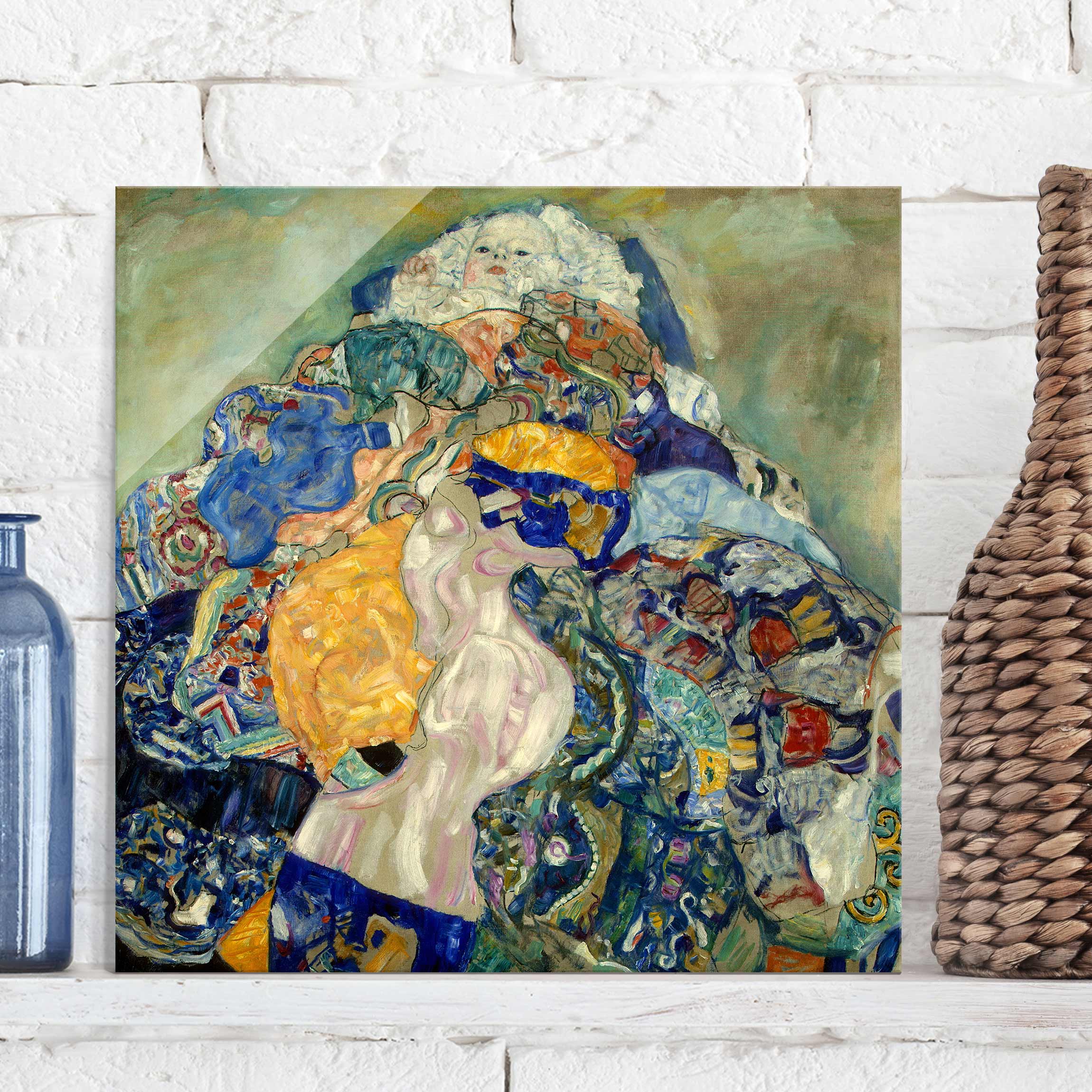 Glasbild - Quadrat Gustav Klimt - Baby (Wiege)