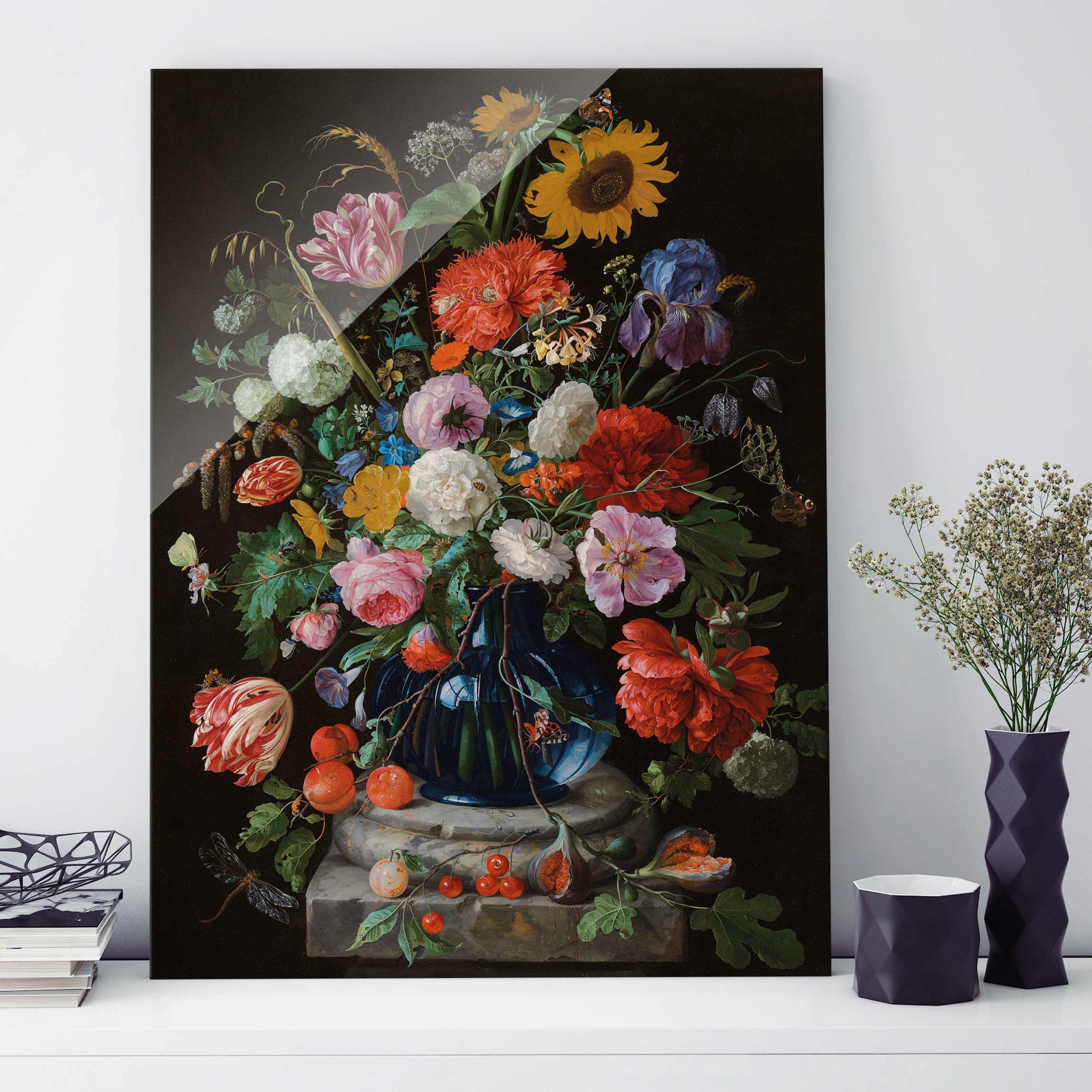 Glasbild - Hochformat Jan Davidsz de Heem - Glasvase mit Blumen