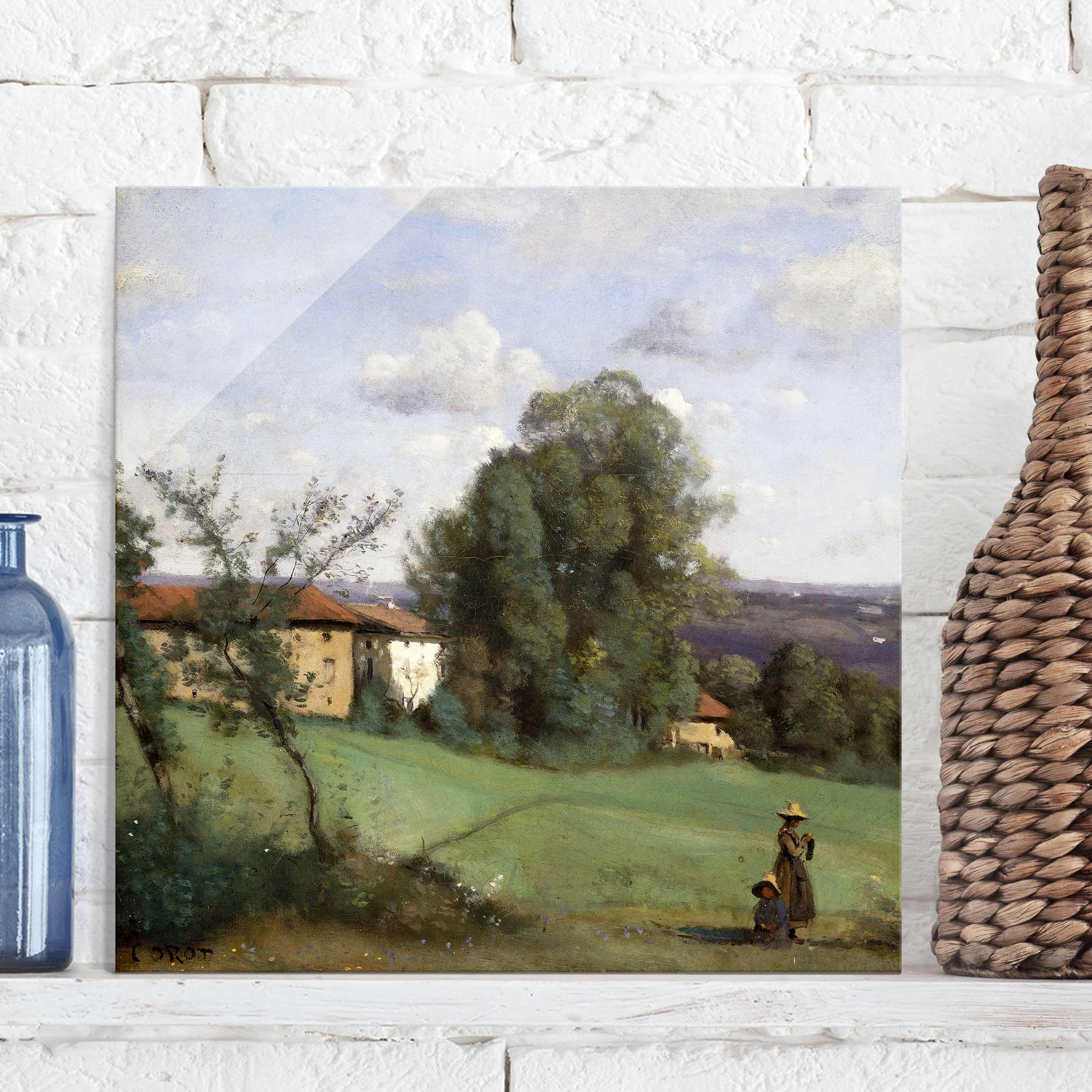 Glasbild - Quadrat Jean-Baptiste Camille Corot - Ein Bauernhof