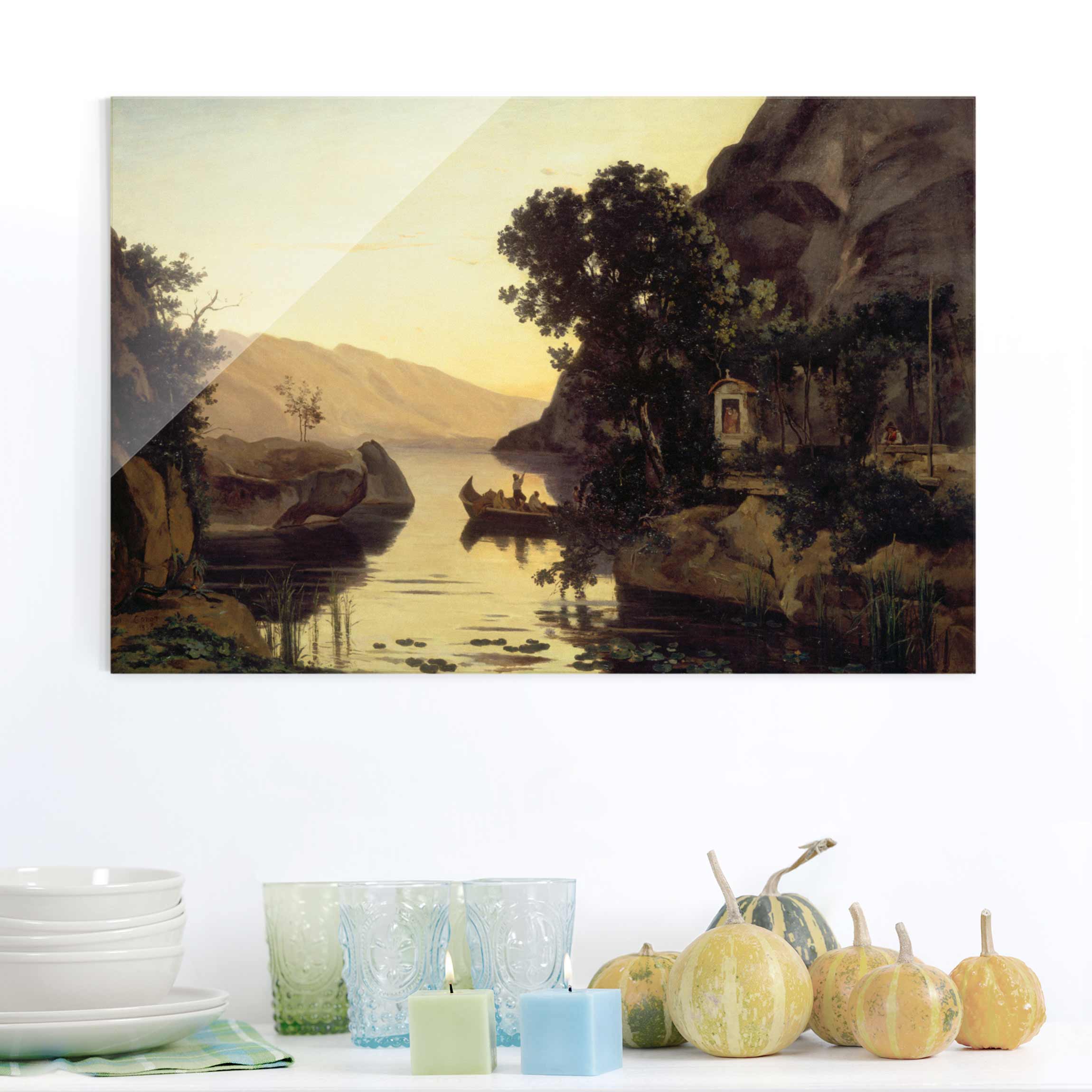 Glasbild Kunstdruck Jean-Baptiste Camille Corot - Landschaft bei Riva