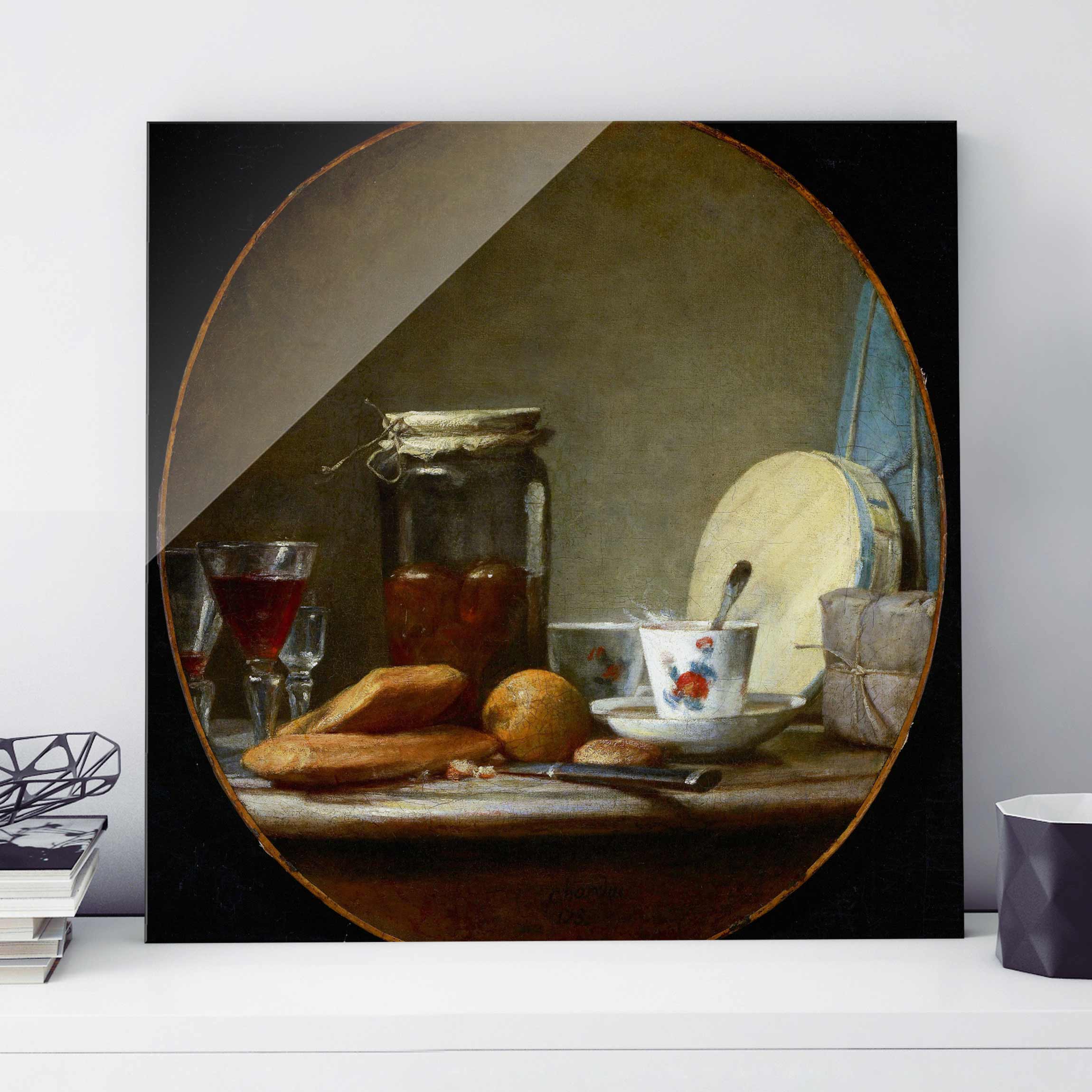 Glasbild - Quadrat Jean-Baptiste Siméon Chardin - Glas mit Aprikosen
