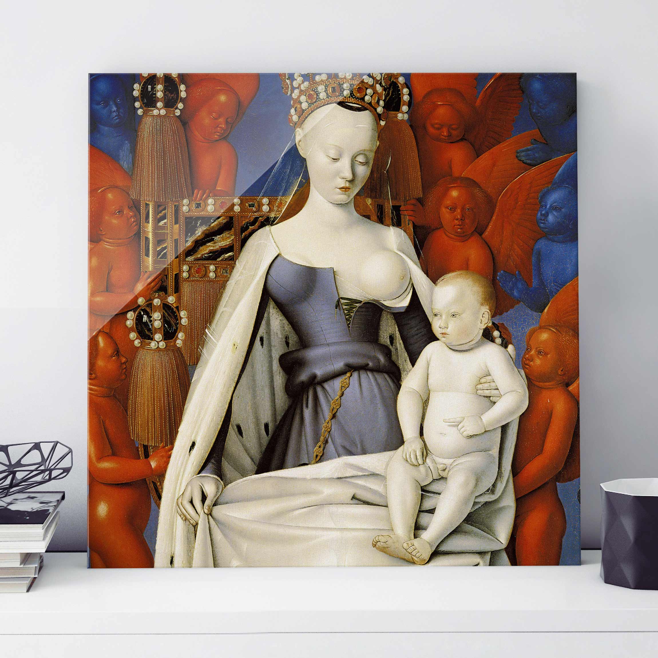 Glasbild - Quadrat Jean Fouquet - Die thronende Madonna