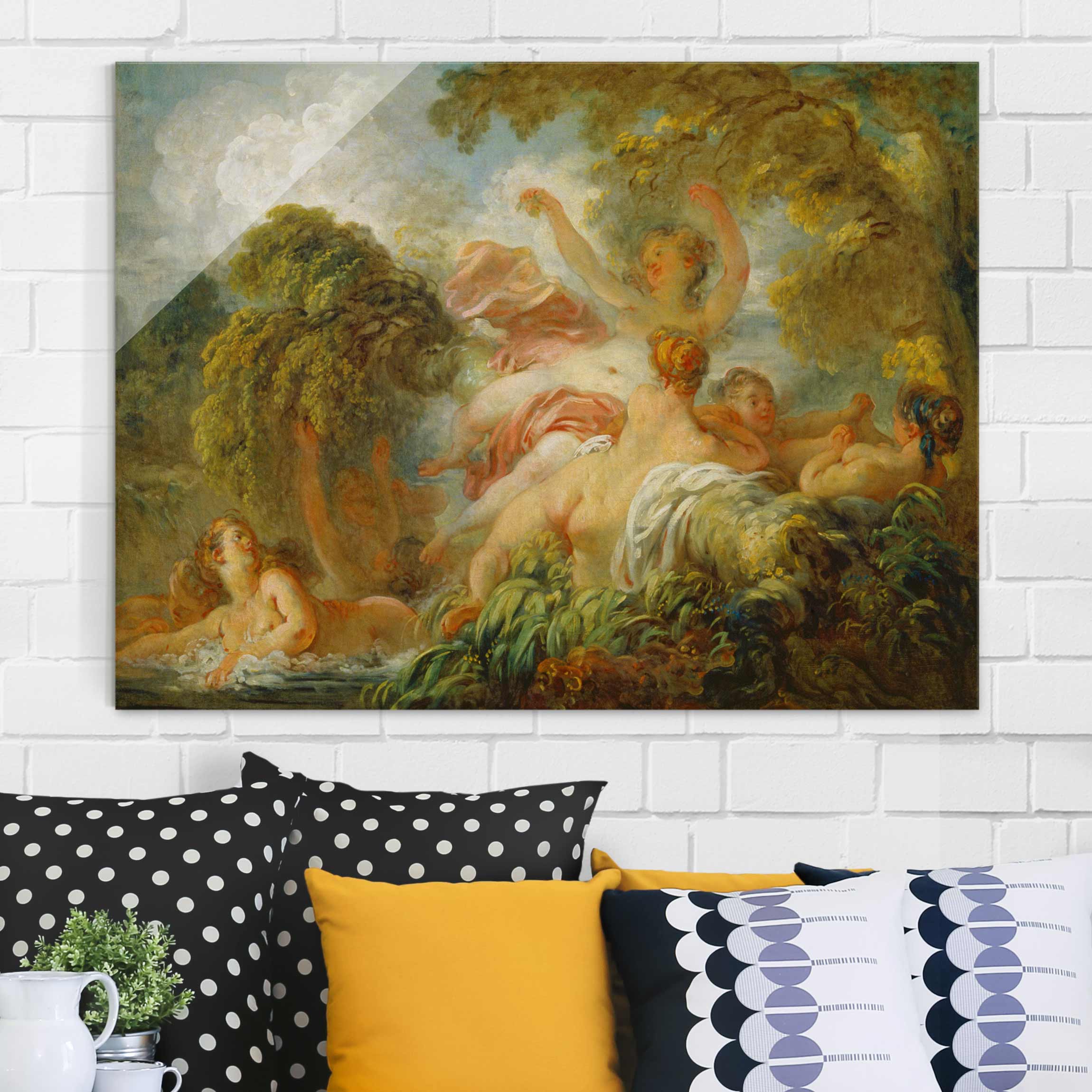 Glasbild - Querformat Jean Honoré Fragonard - Badende Mädchen
