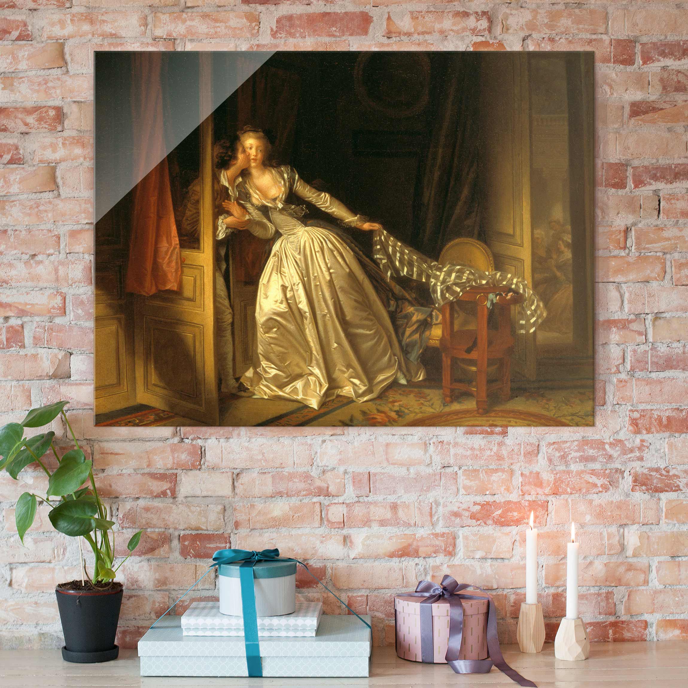 Glasbild - Querformat Jean Honoré Fragonard - Der gestohlene Kuss