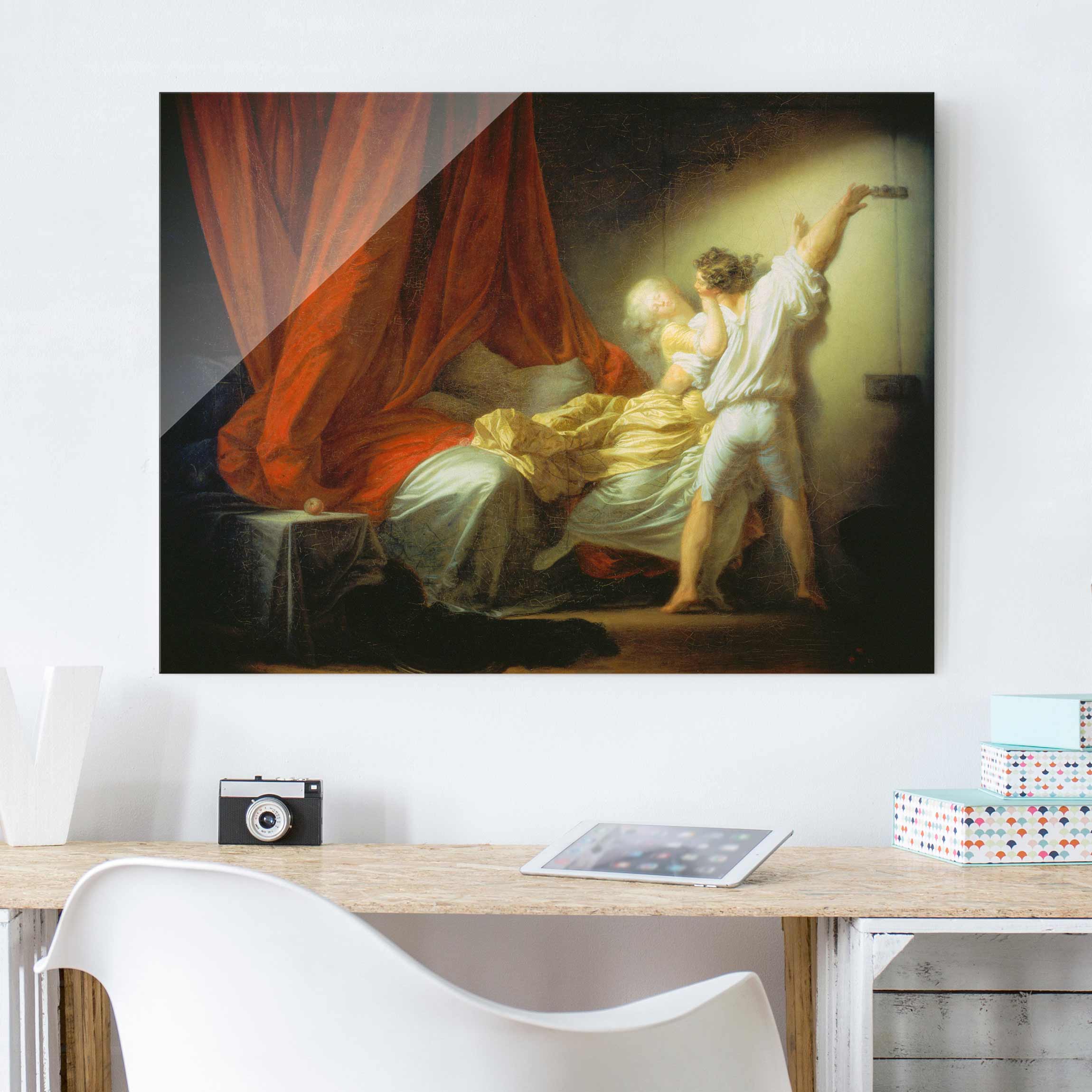 Glasbild Kunstdruck Jean Honoré Fragonard - Der Riegel
