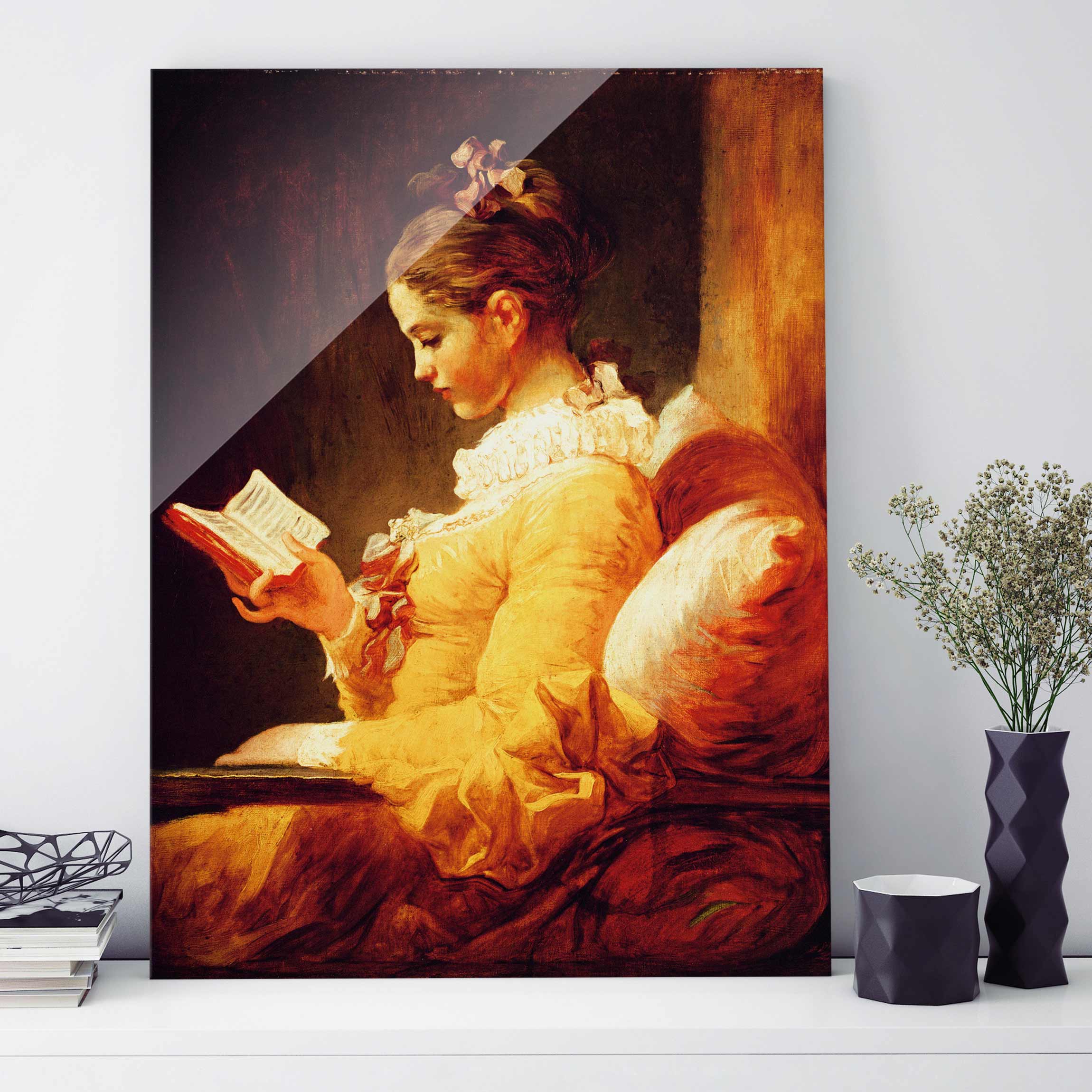 Glasbild - Hochformat Jean Honoré Fragonard - Lesendes Mädchen