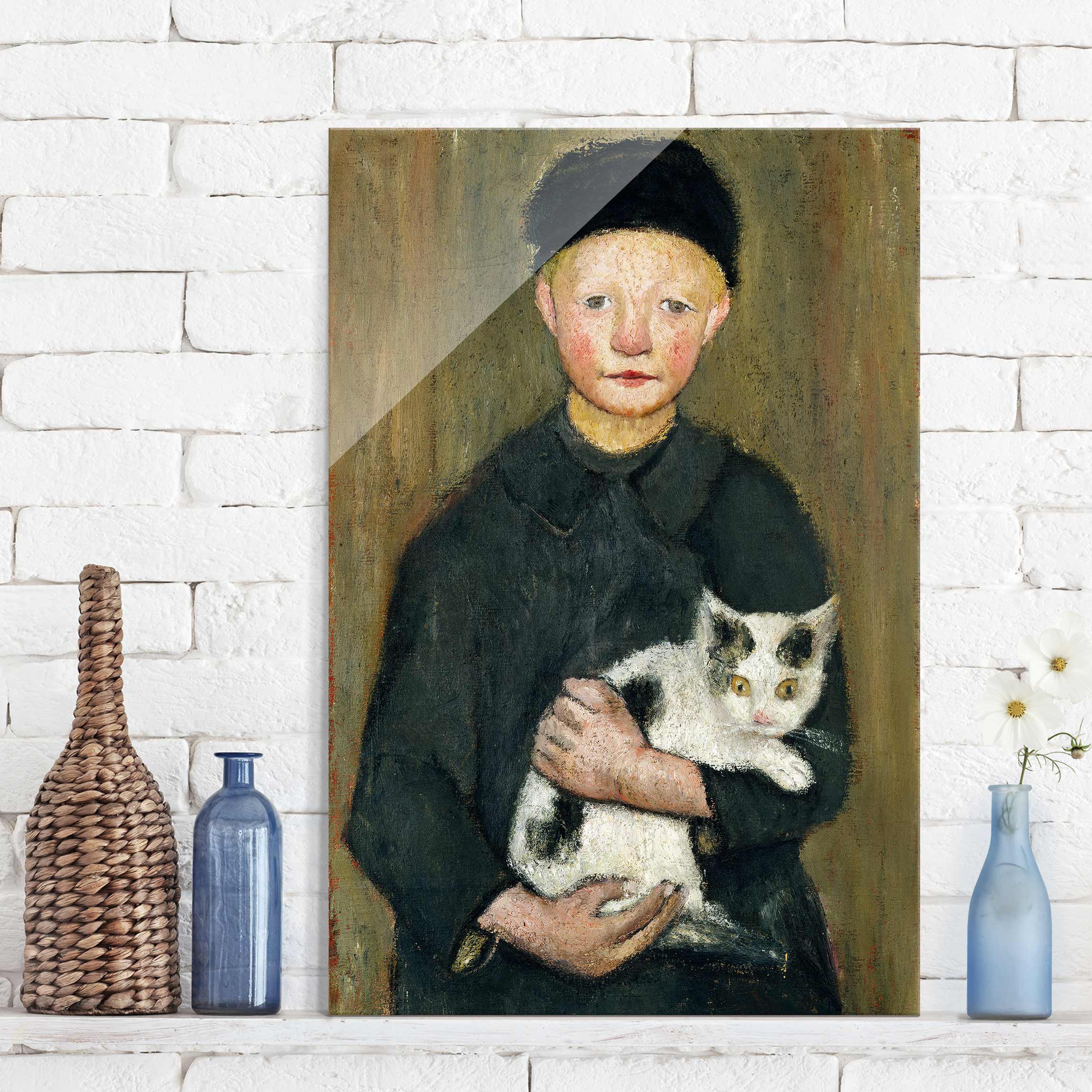 Glasbild - Hochformat Paula Modersohn-Becker - Knabe mit Katze