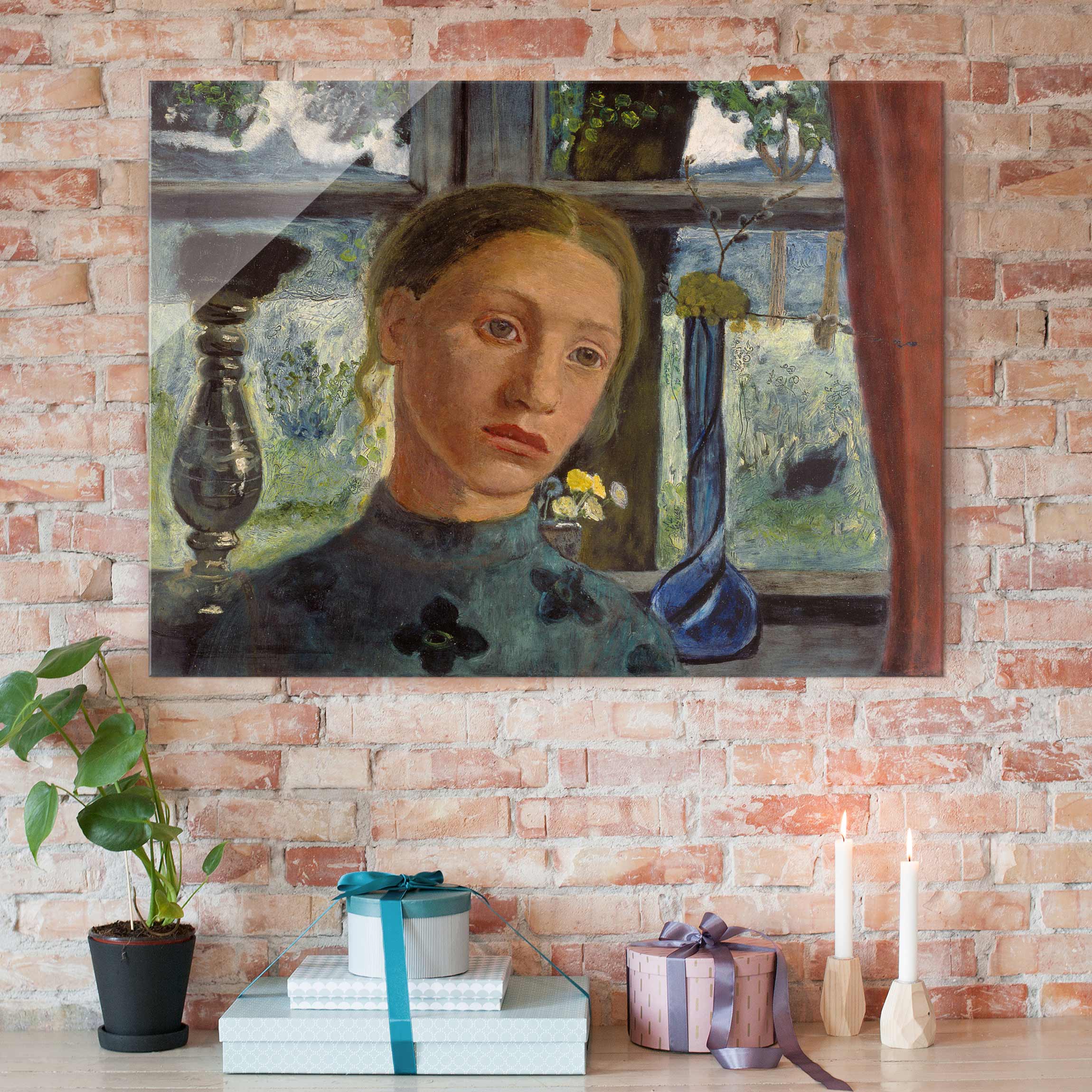 Glasbild - Querformat Paula Modersohn-Becker - Mädchenkopf vor Fenster