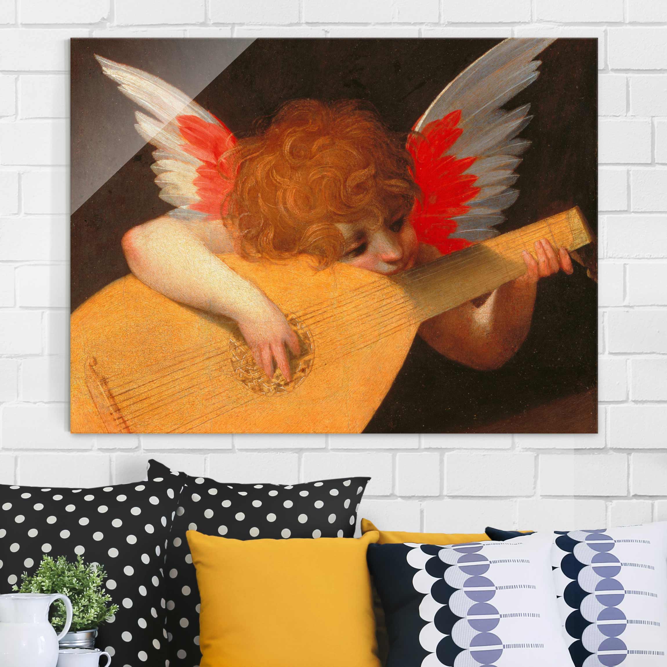 Glasbild Kunstdruck Rosso Fiorentino - Musizierender Engel