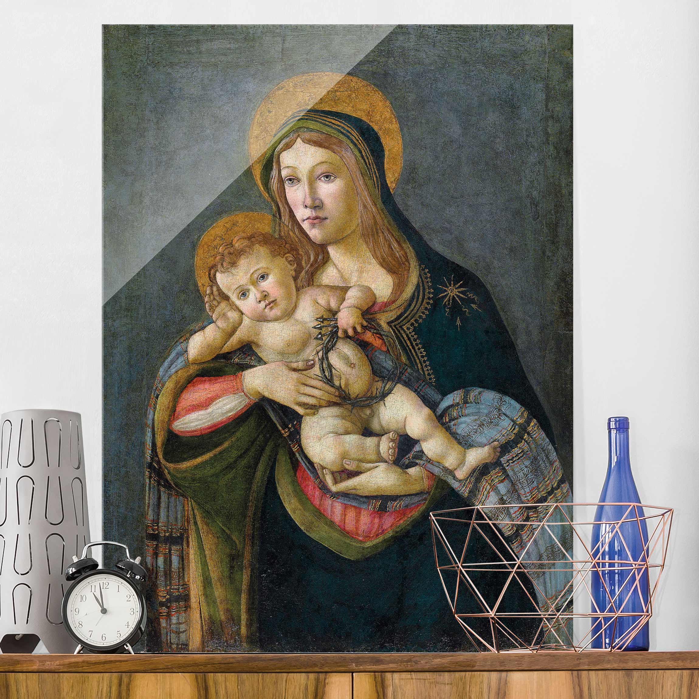 Glasbild - Hochformat Sandro Botticelli - Madonna und Kind