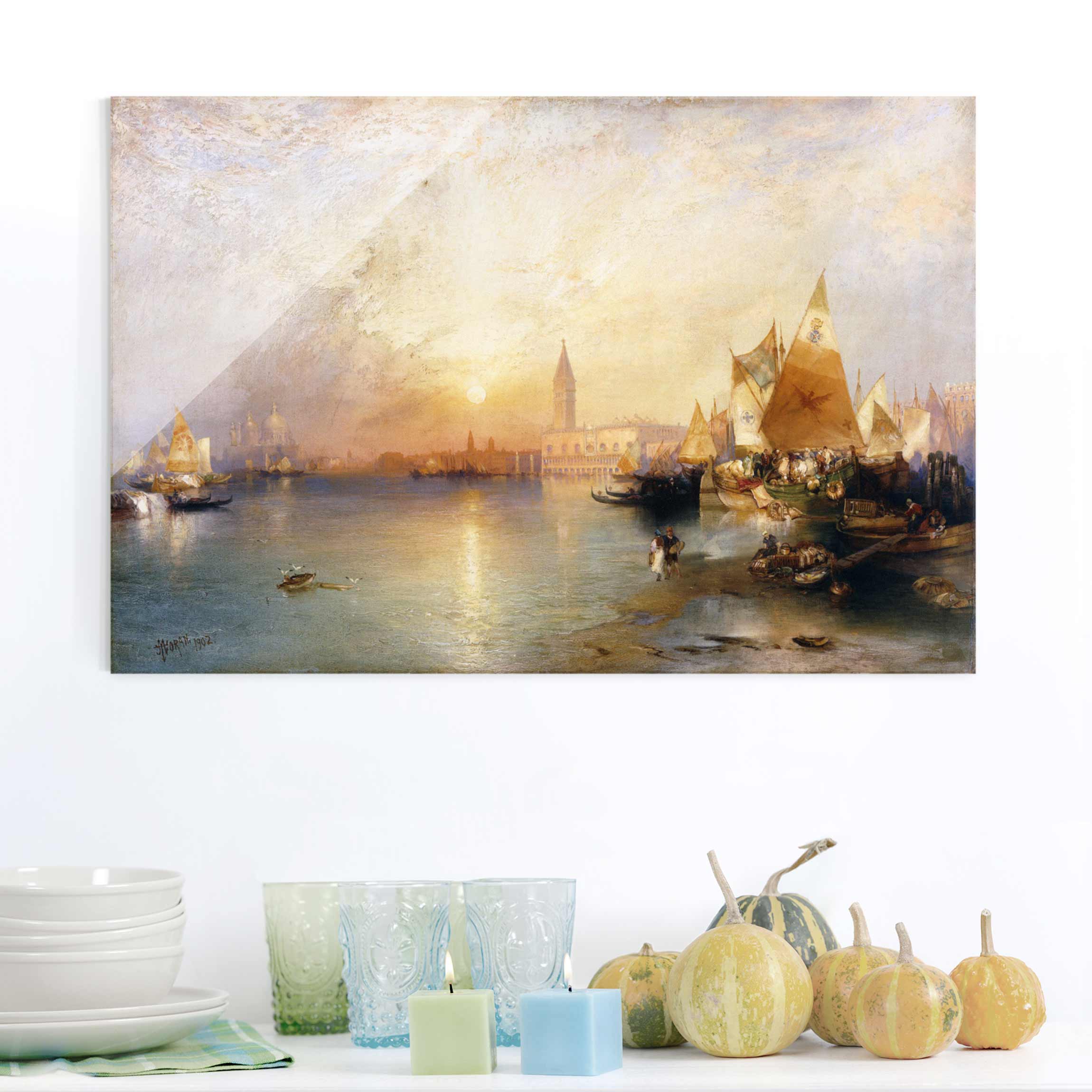 Glasbild Kunstdruck Thomas Moran - Venedig bei Sonnenuntergang
