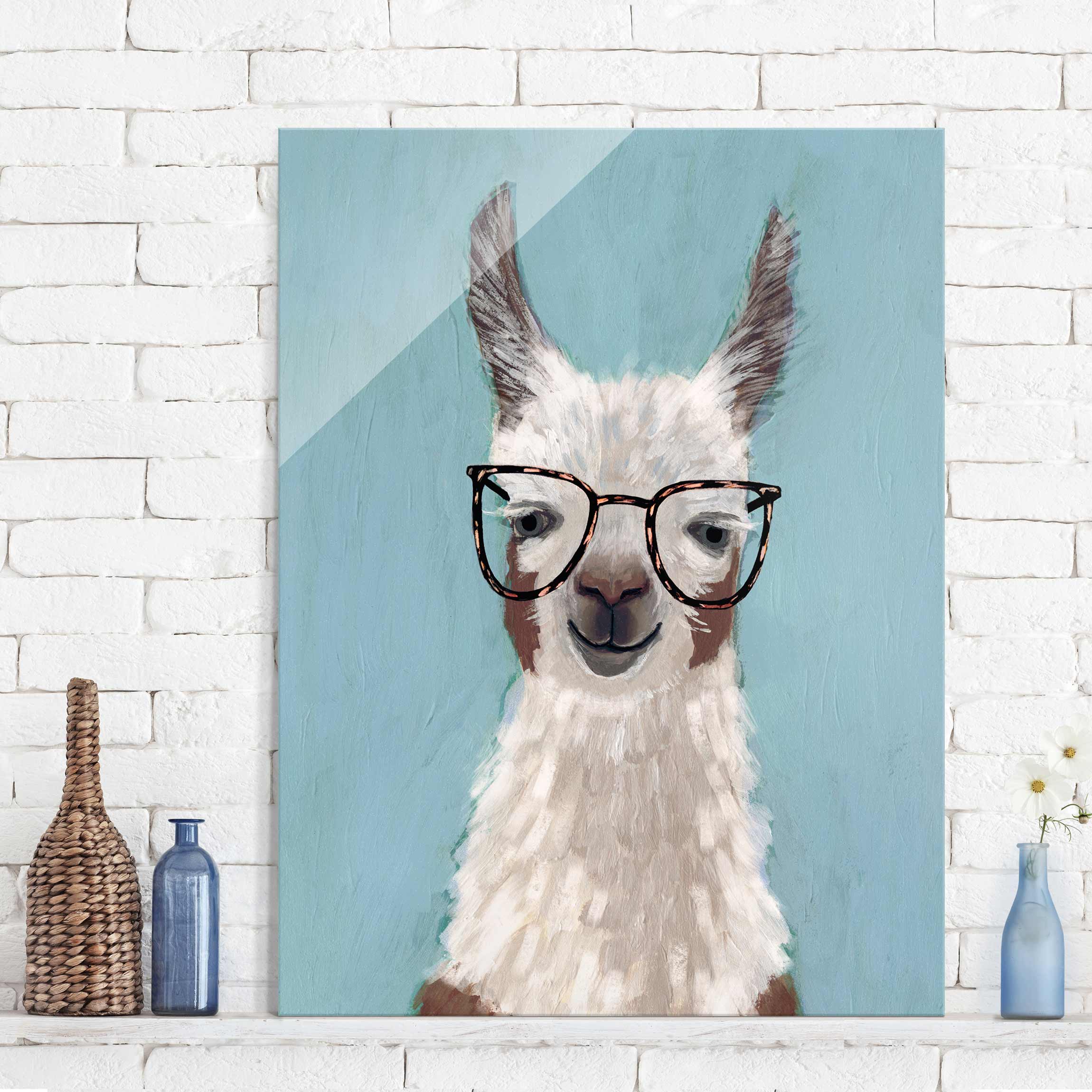 Glasbild Tiere Lama mit Brille II